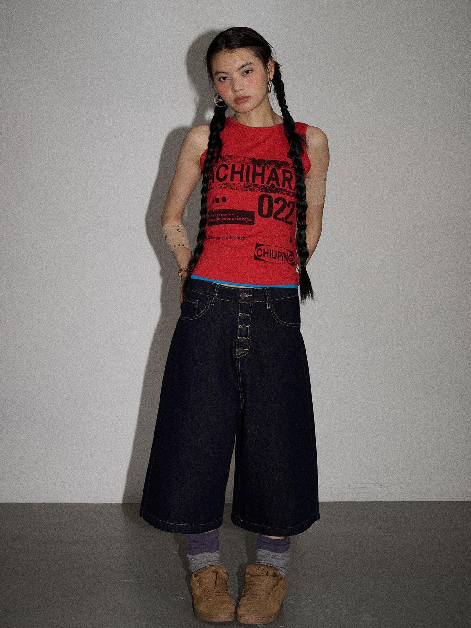 Achihara Vintage Pixel Print Summer Vest