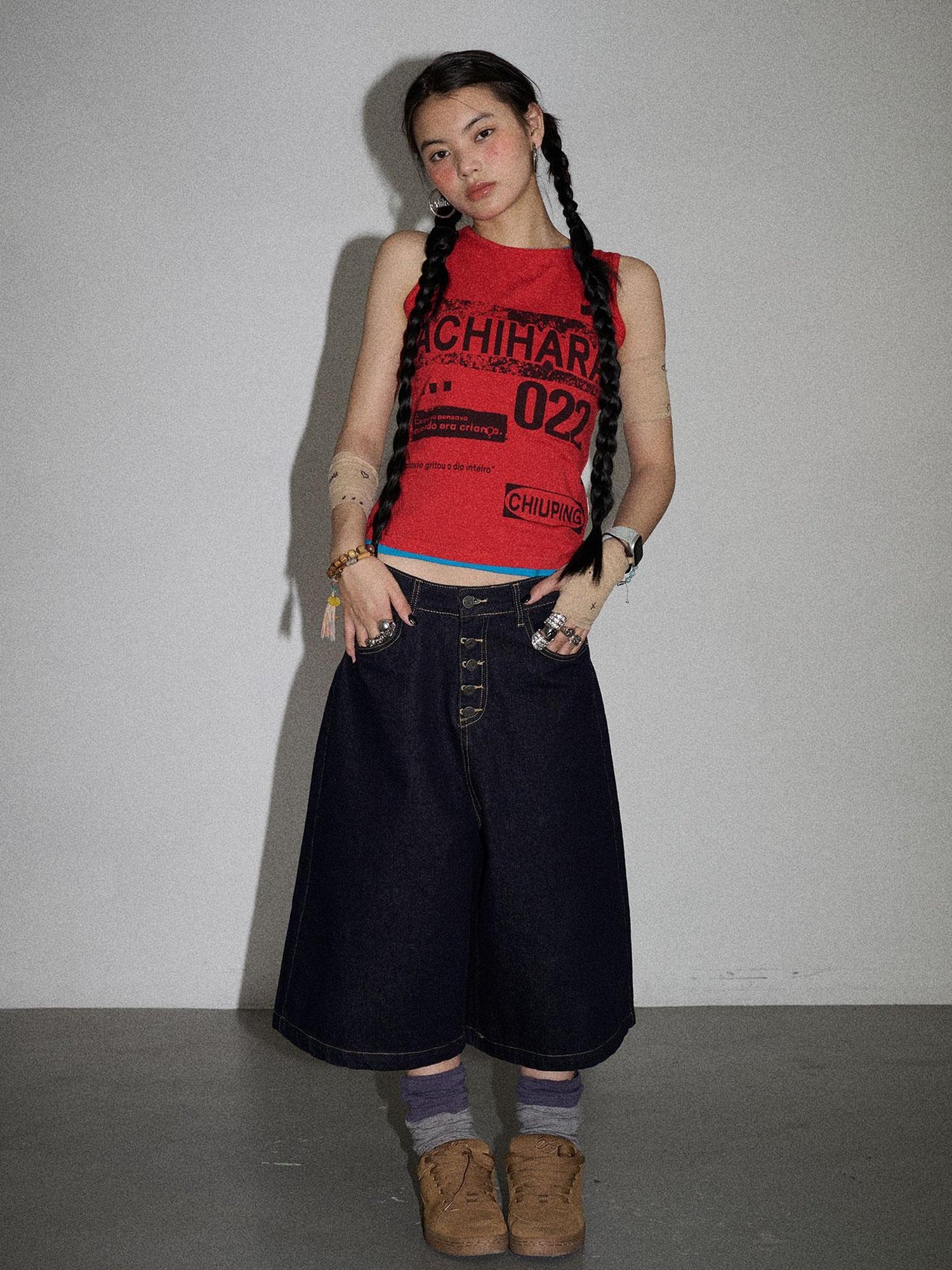 Achihara Vintage Pixel Print Summer Vest
