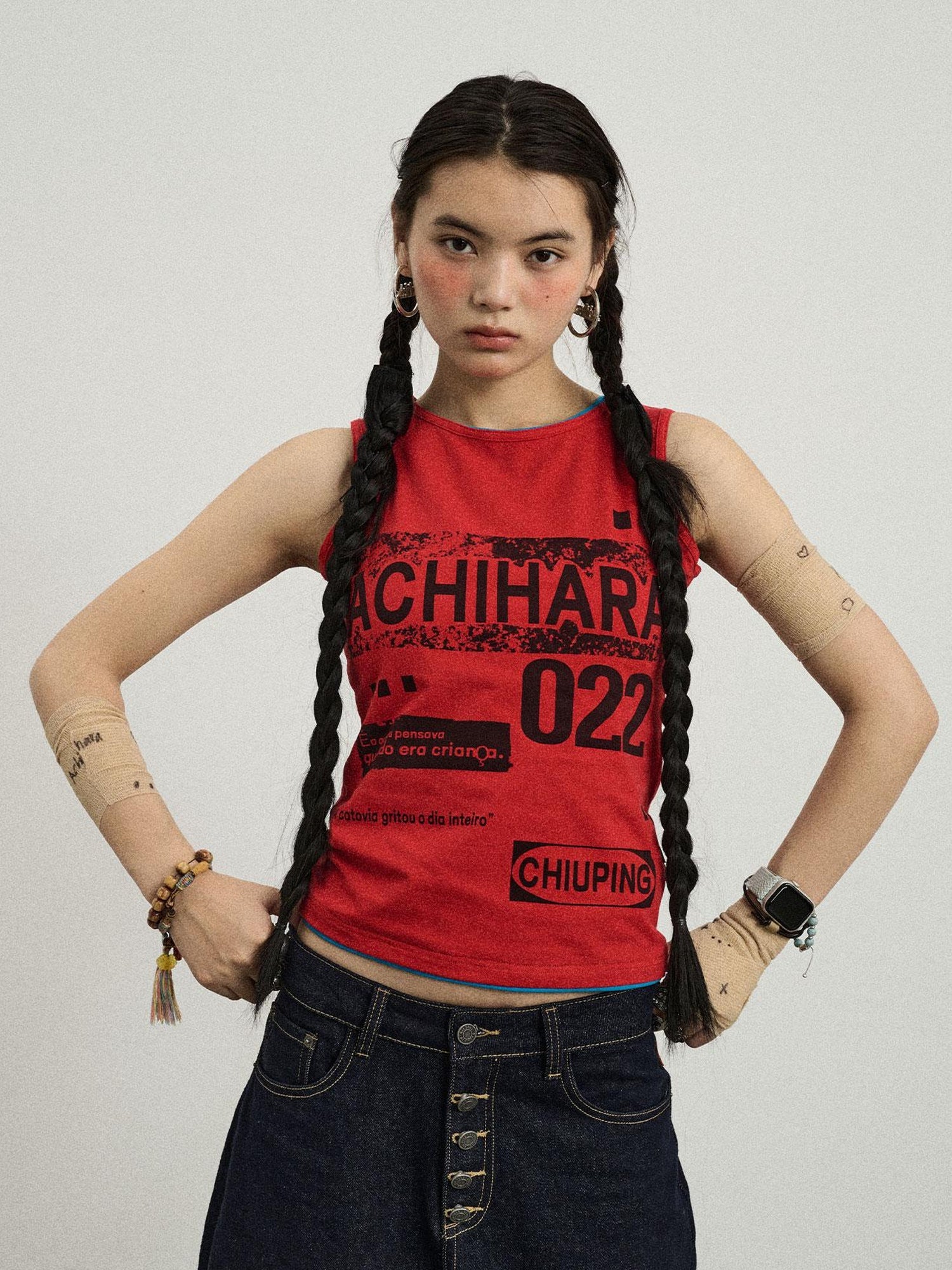 Achihara Vintage Pixel Print Summer Vest