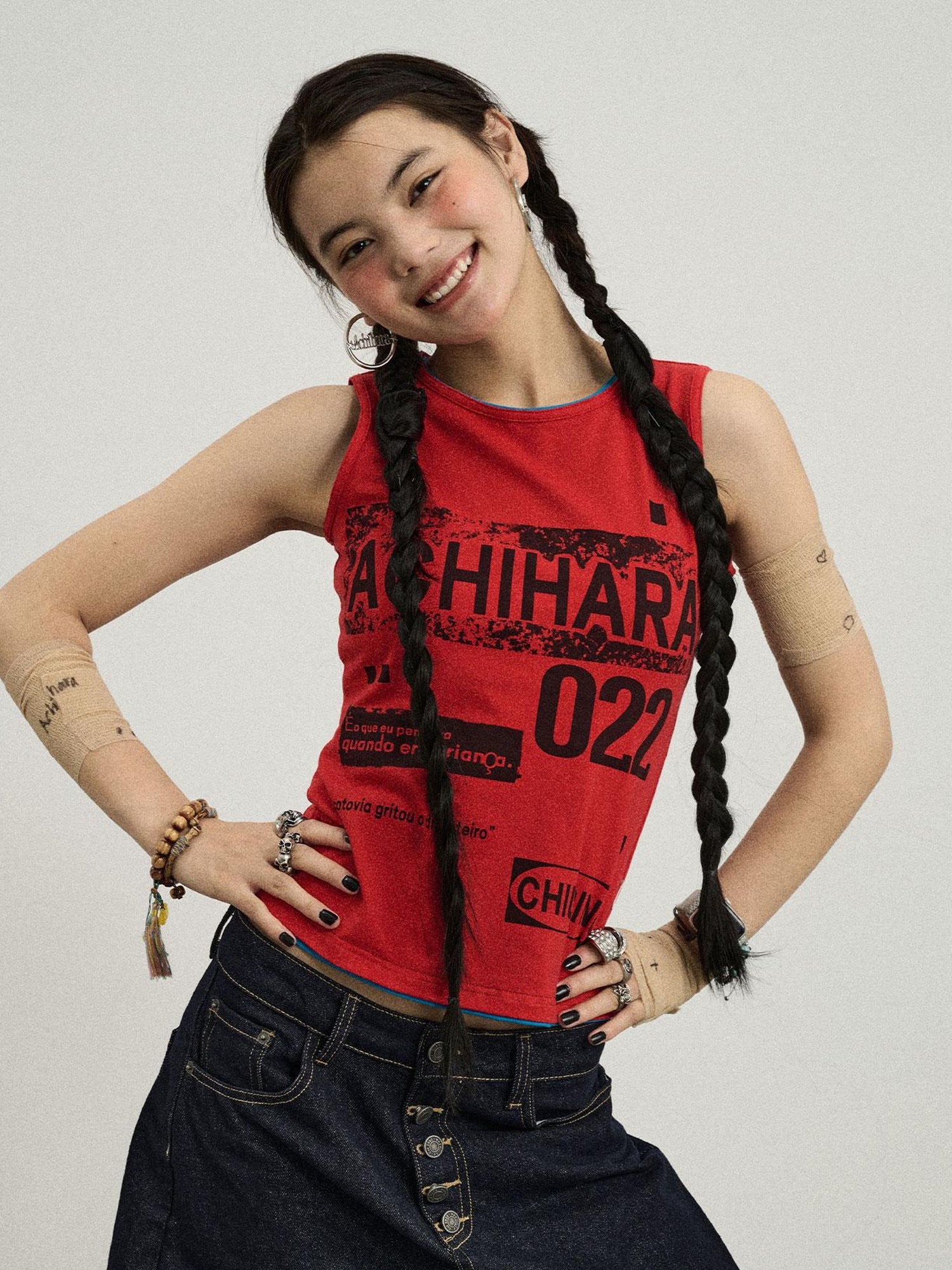 Achihara Vintage Pixel Print Summer Vest