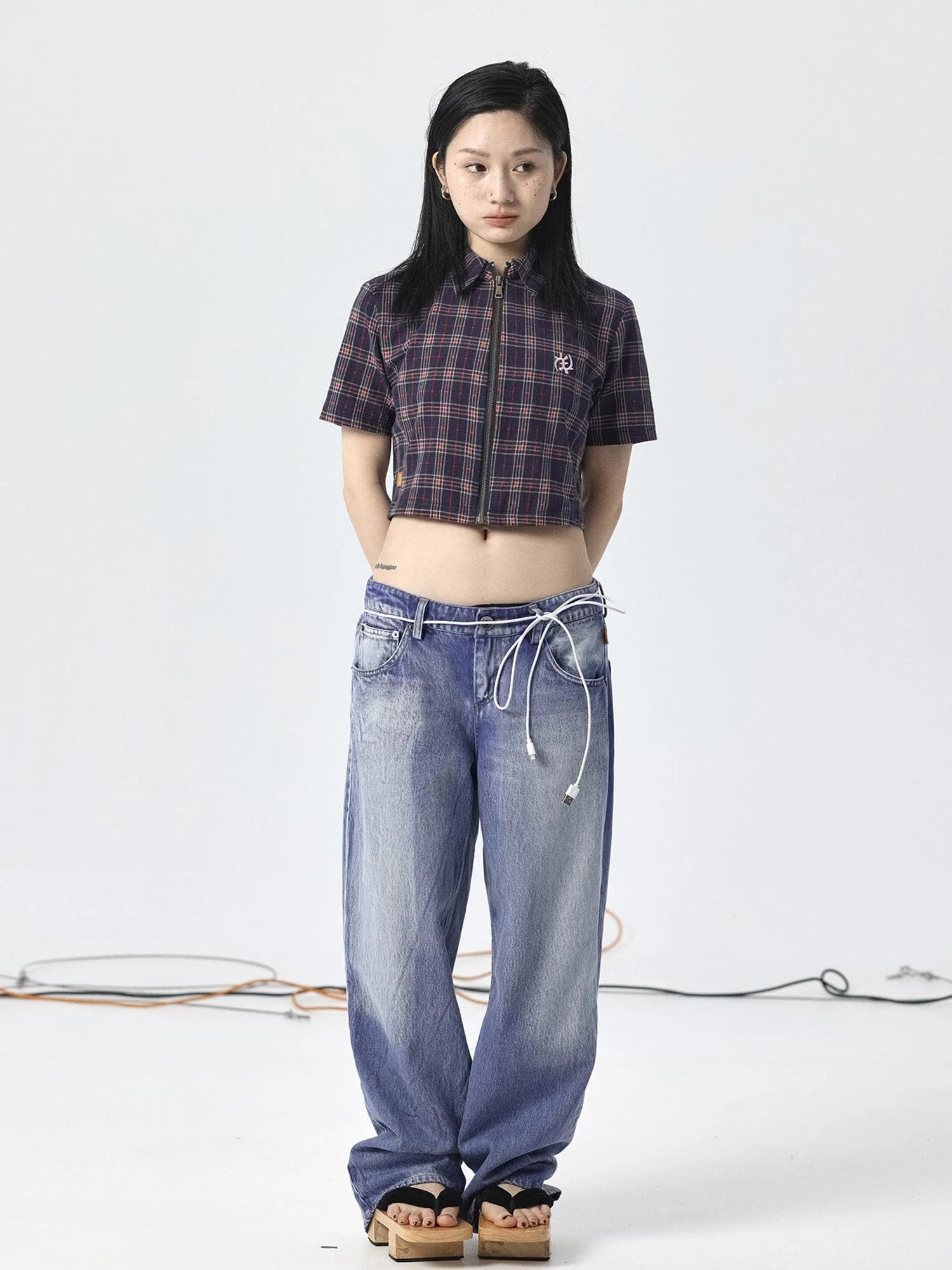 Vintage Plaid Summer Shirt With Blessing Embroidery