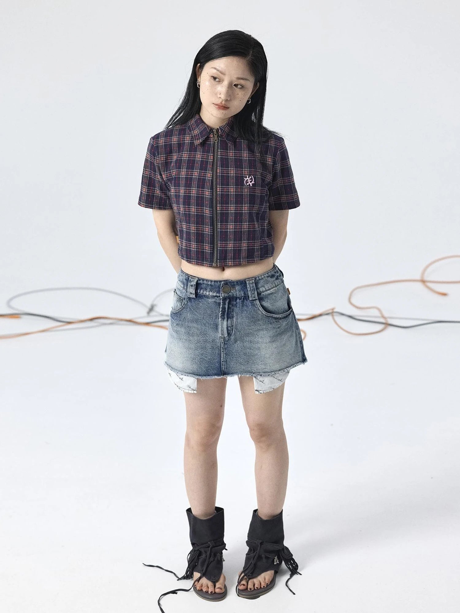 Vintage Plaid Summer Shirt With Blessing Embroidery