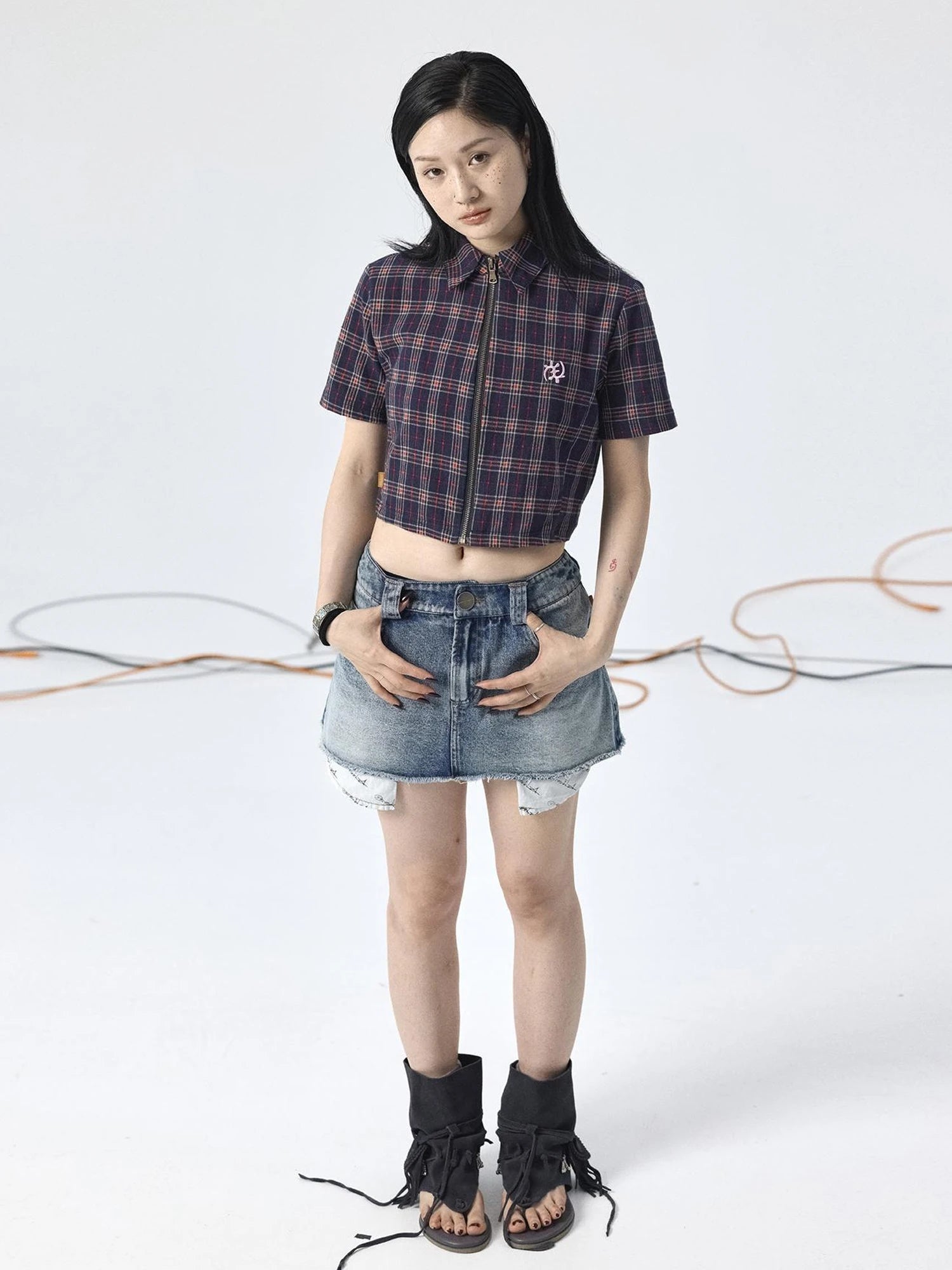 Vintage Plaid Summer Shirt With Blessing Embroidery