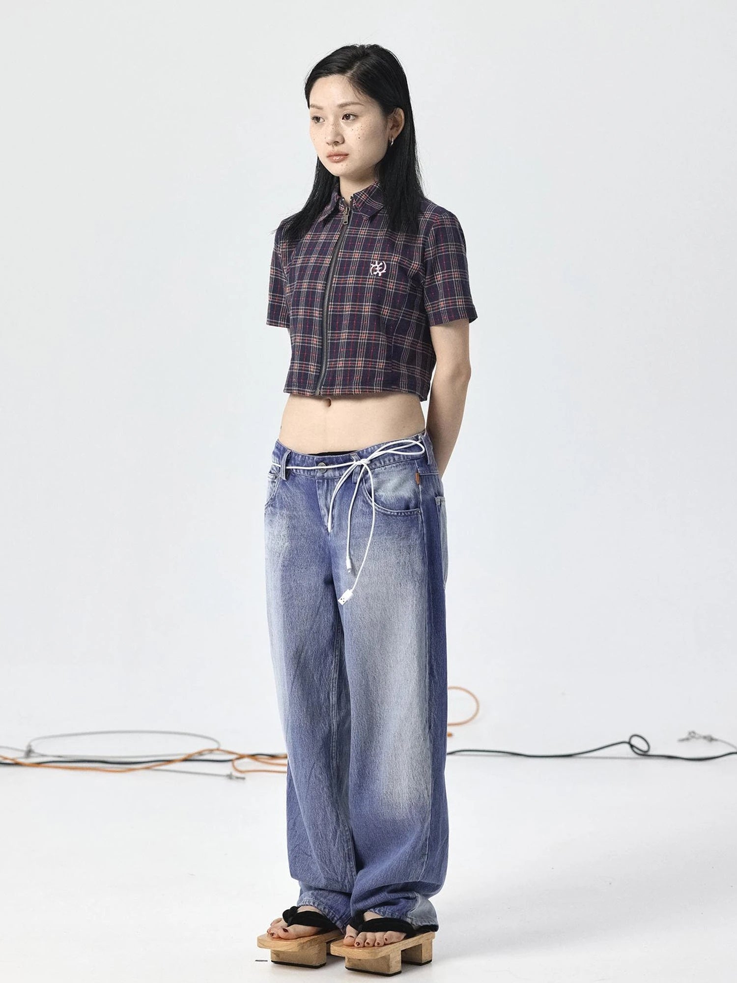 Vintage Plaid Summer Shirt With Blessing Embroidery