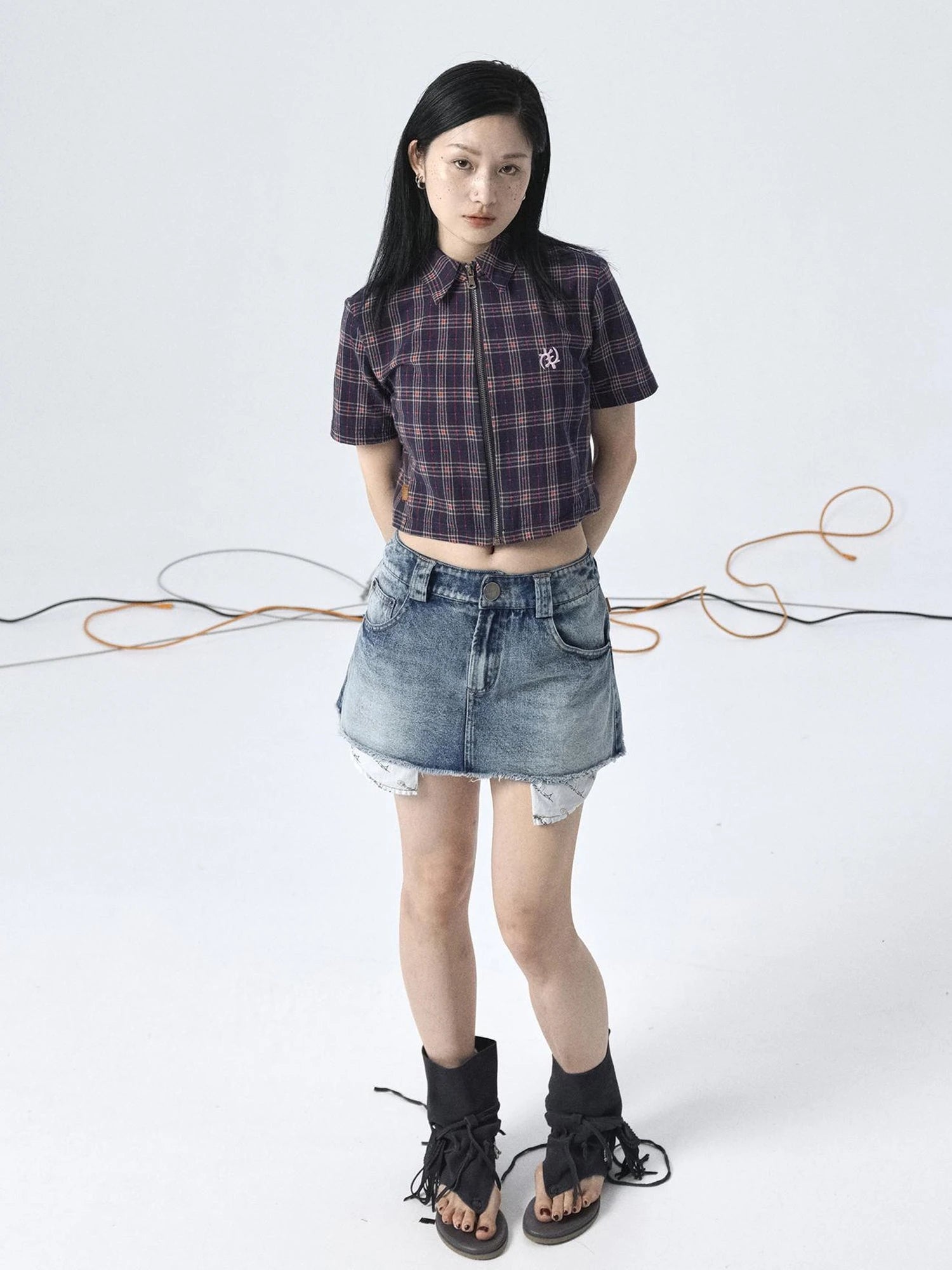 Vintage Plaid Summer Shirt With Blessing Embroidery