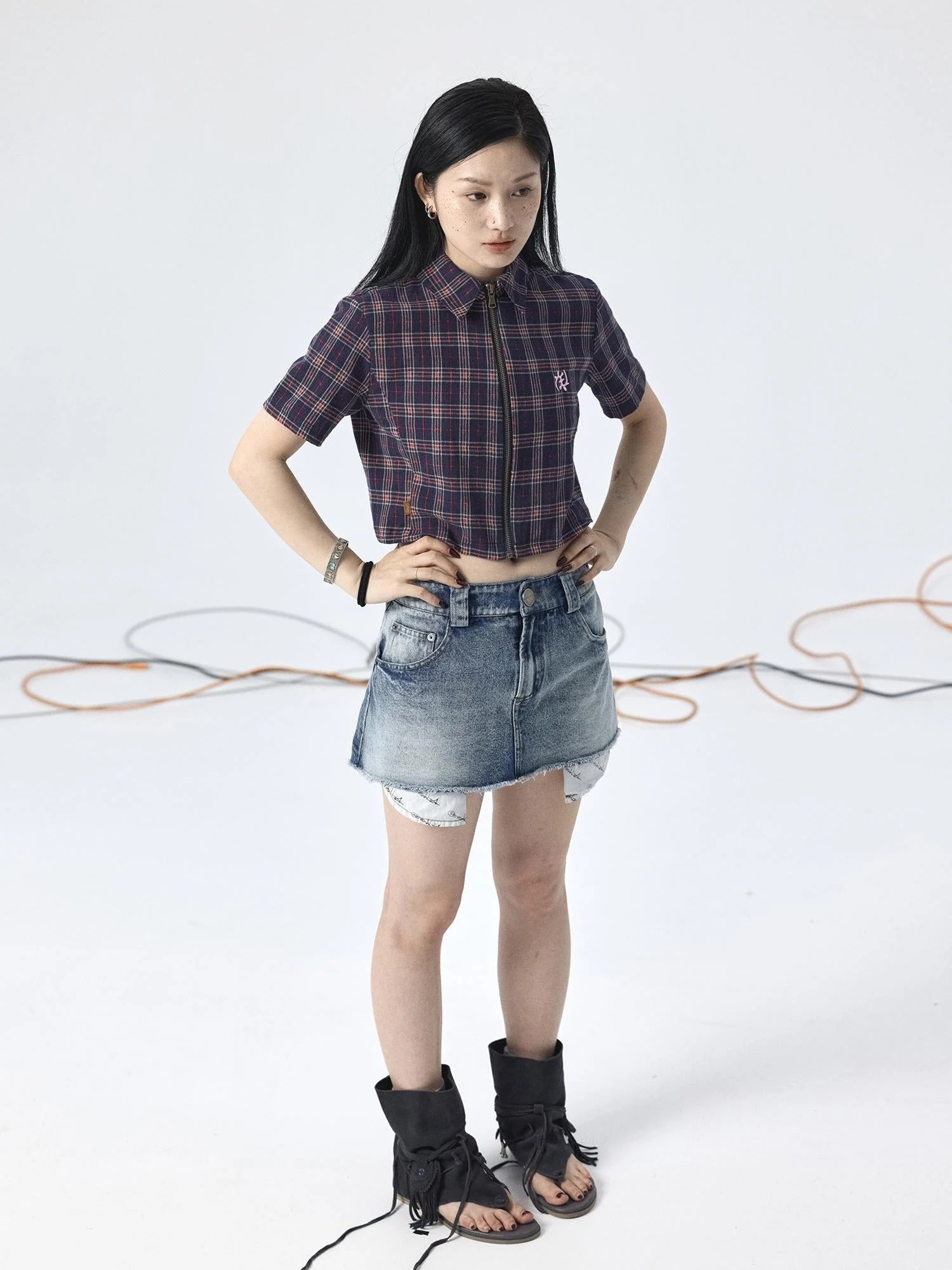 Vintage Plaid Summer Shirt With Blessing Embroidery
