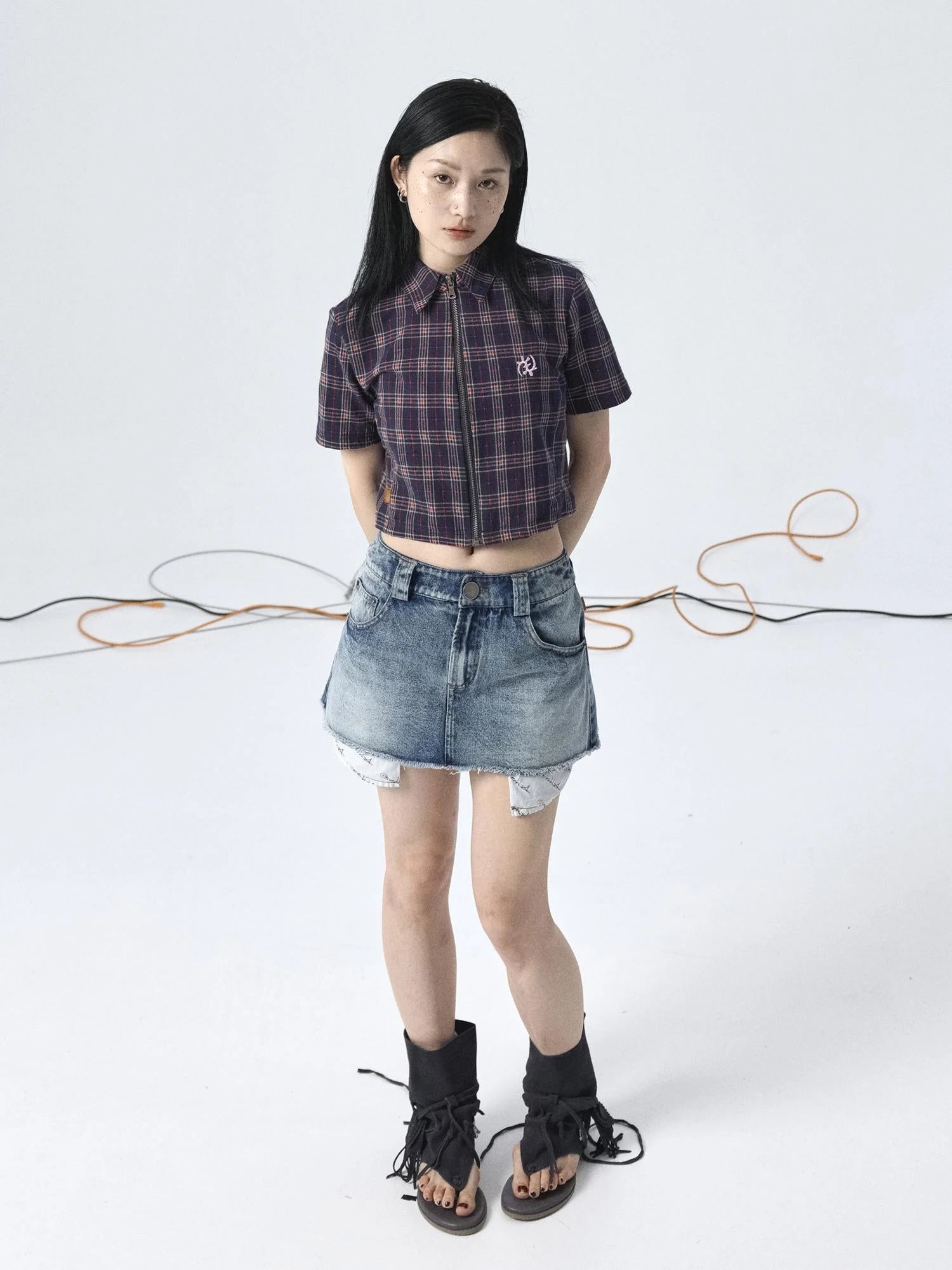 Vintage Plaid Summer Shirt With Blessing Embroidery