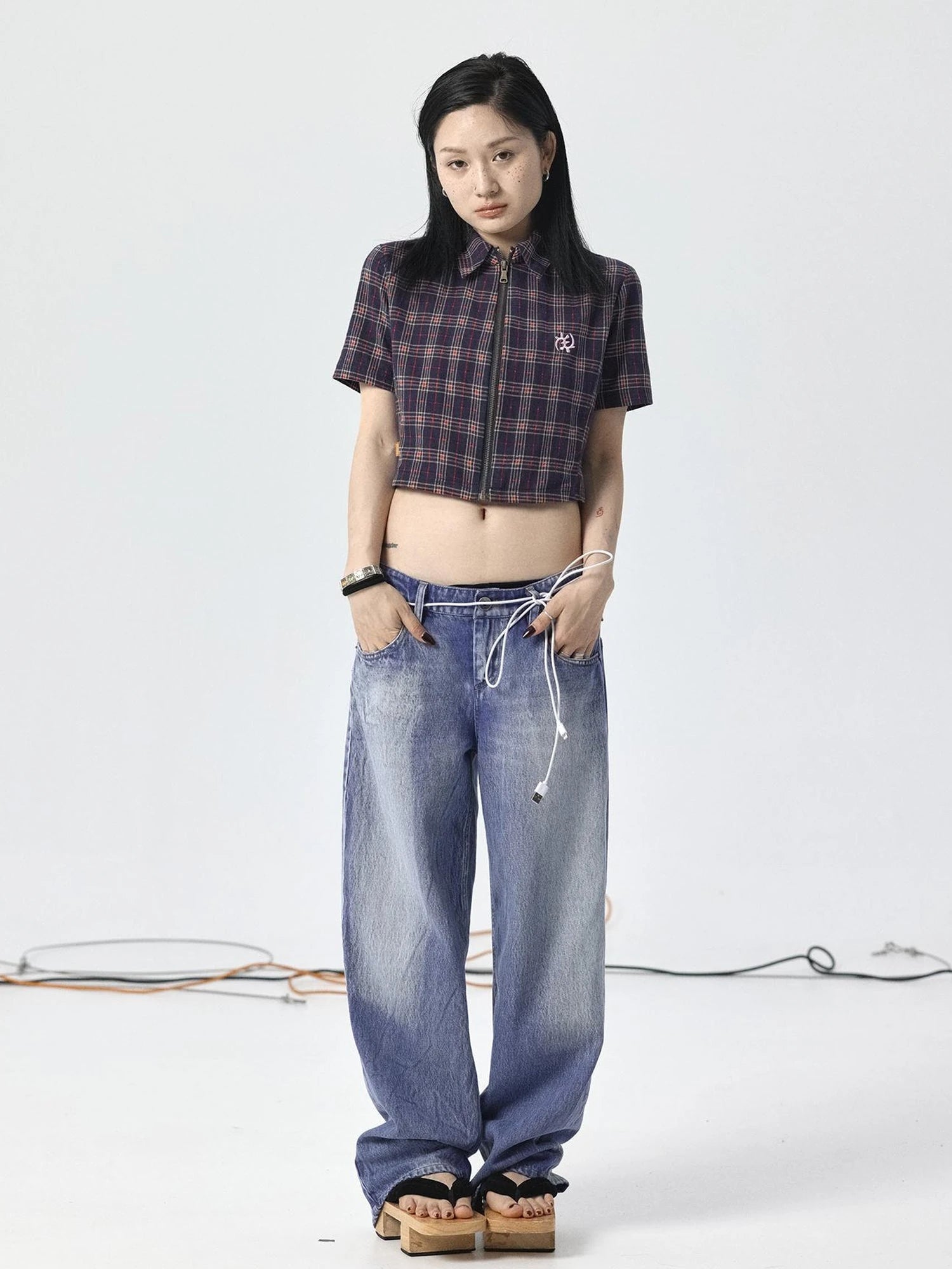 Vintage Plaid Summer Shirt With Blessing Embroidery