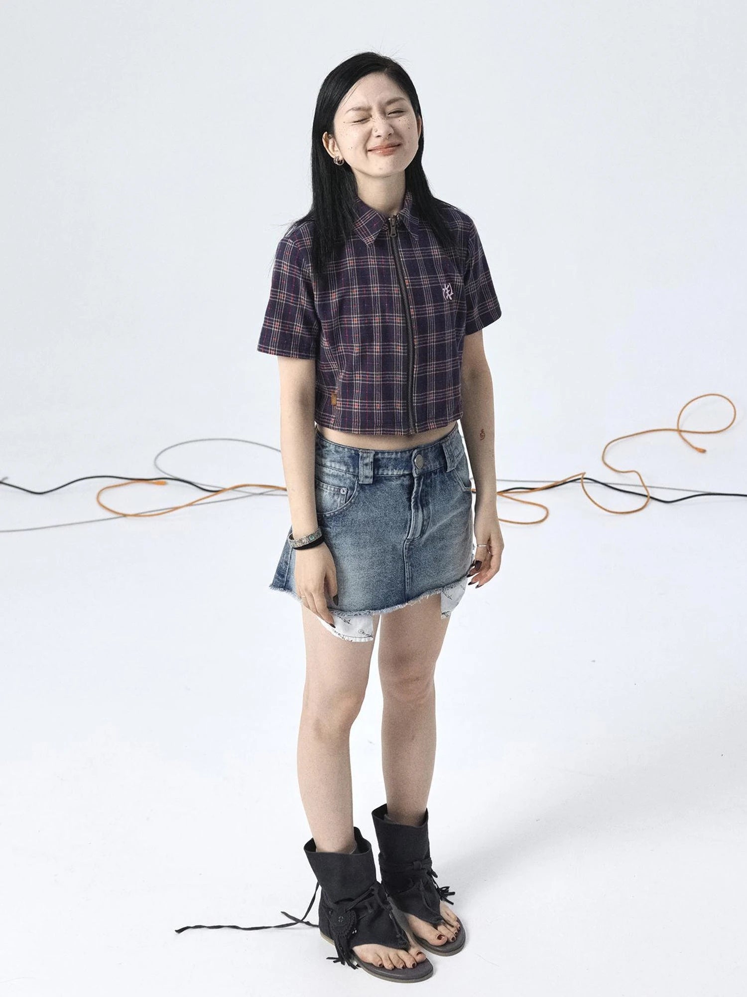 Vintage Plaid Summer Shirt With Blessing Embroidery