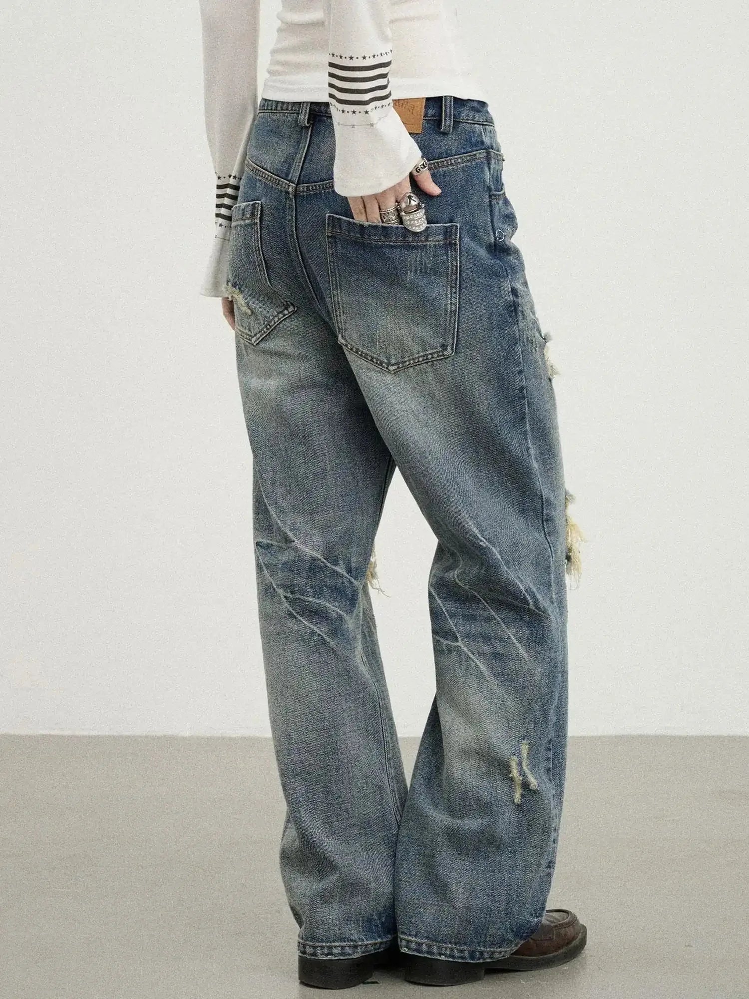 Vintage Rabbit Chain Denim Pants