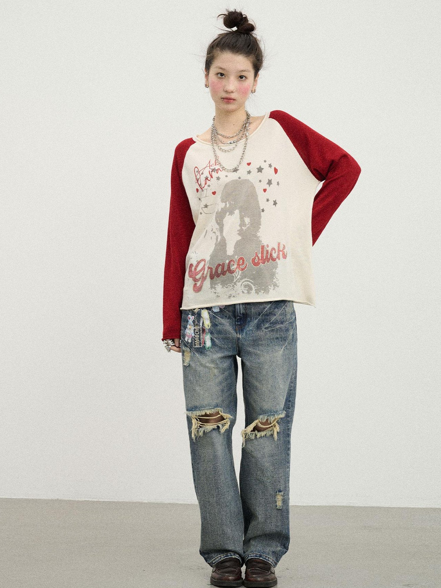 Achihara Vintage Rabbit Chain Denim Pants