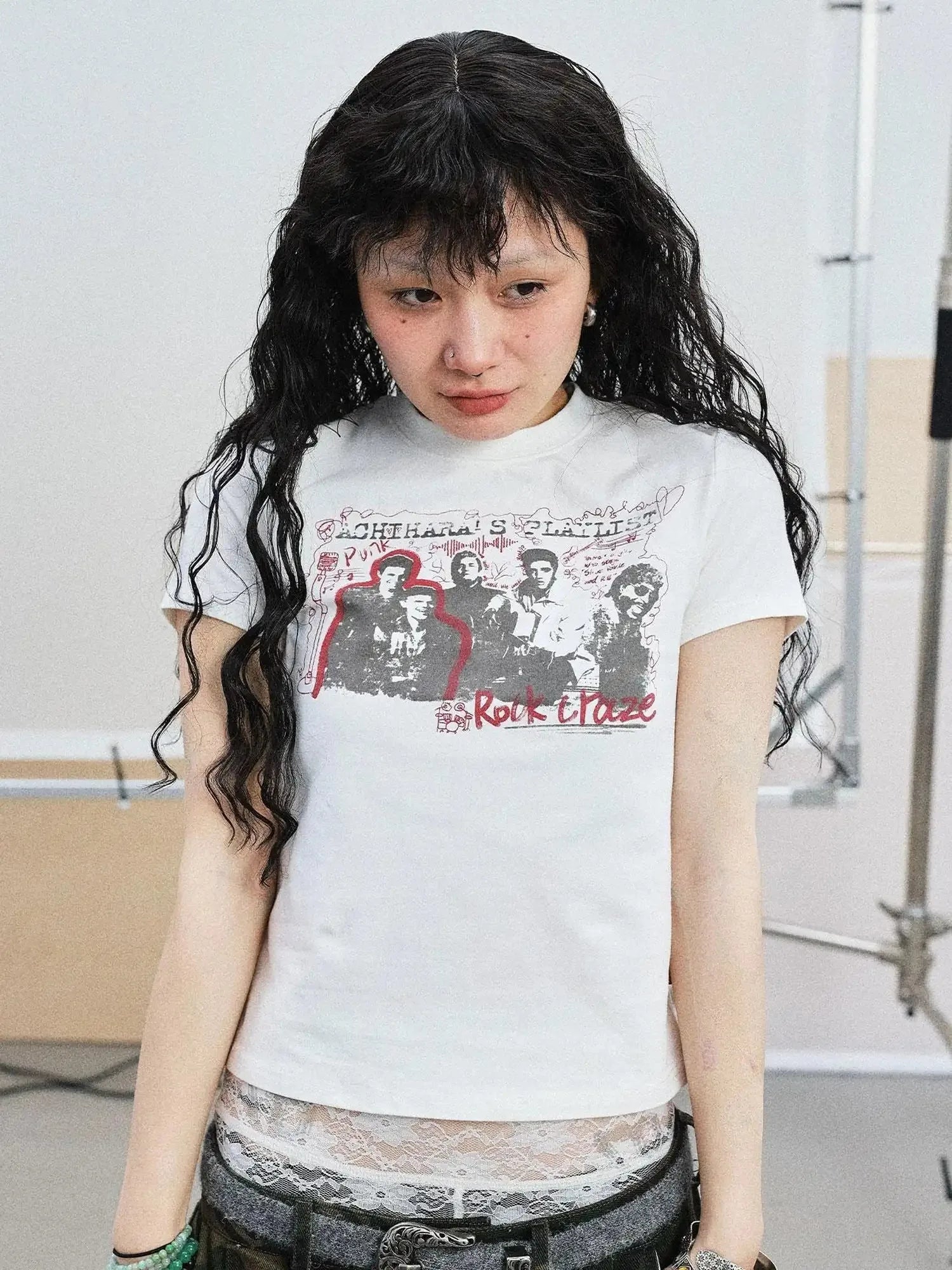 Vintage Rock Band Graphic Tee Distressed Washed Short Sleeve V Neck T Shirt