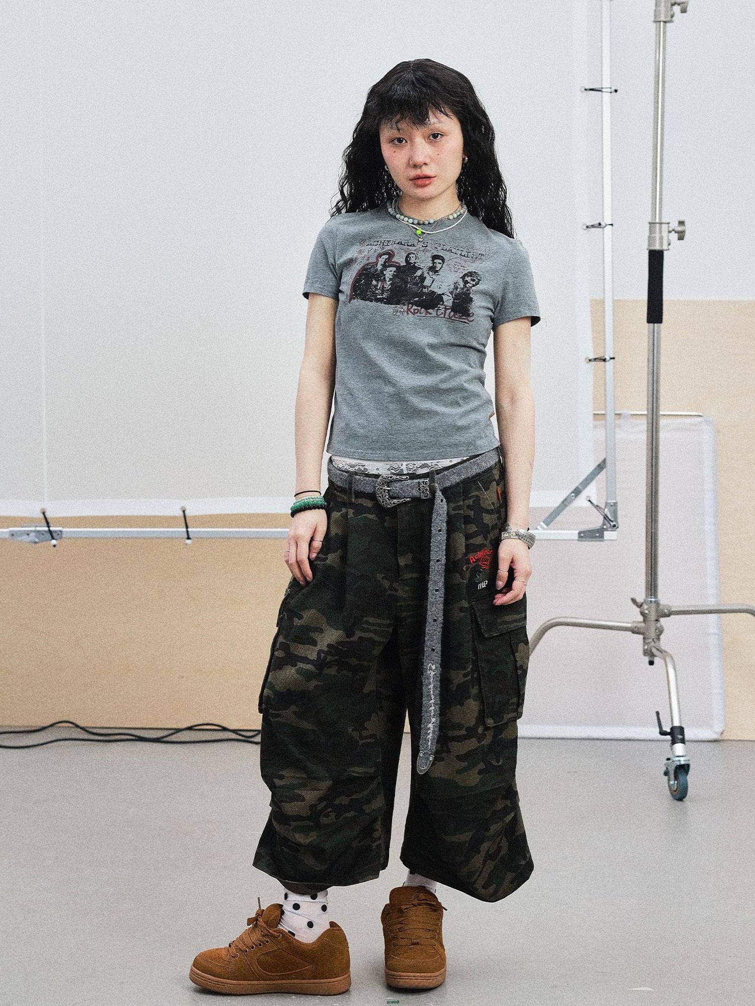 Achihara Vintage Rock Band Graphic Tee Distressed Washed Short Sleeve V Neck T Shirt