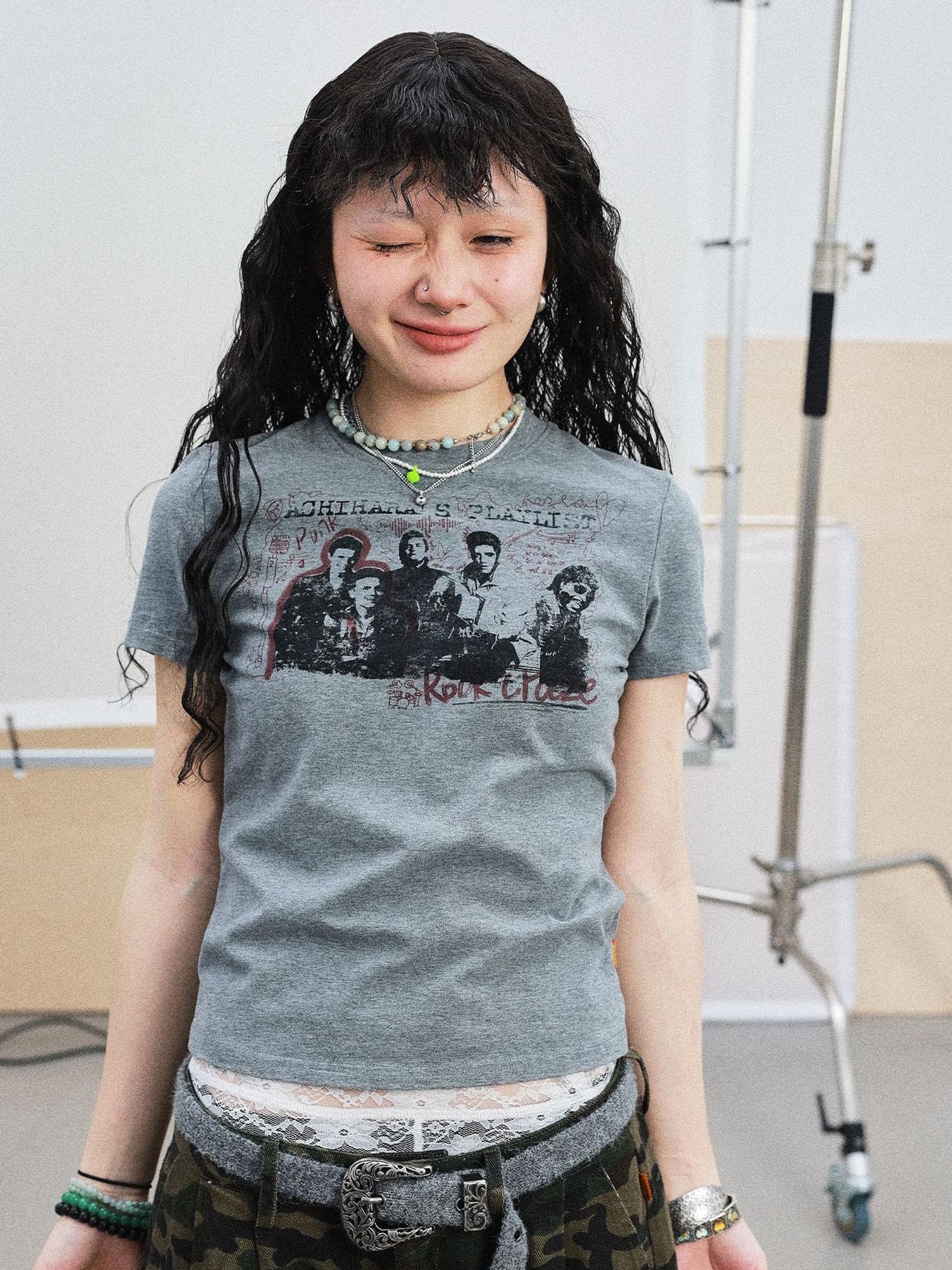 Achihara Vintage Rock Band Graphic Tee Distressed Washed Short Sleeve V Neck T Shirt