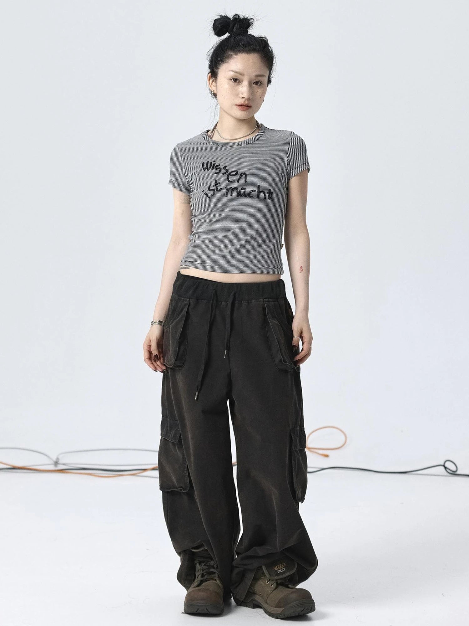 Vintage Striped Cylindrical Bead Embroidered Tee