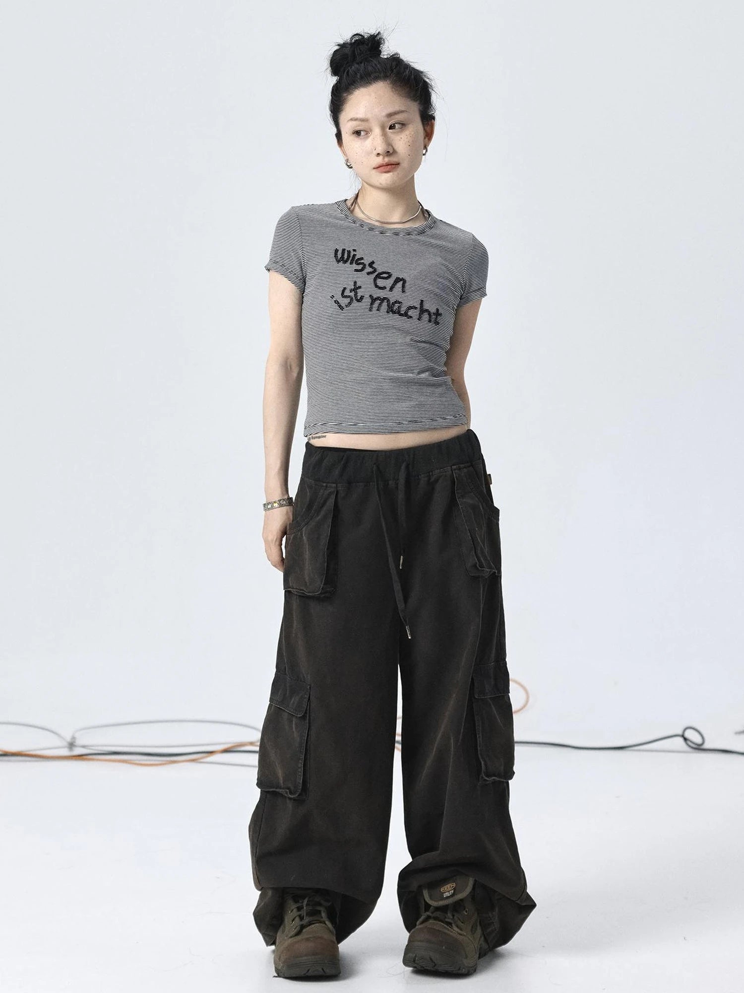 Vintage Striped Cylindrical Bead Embroidered Tee