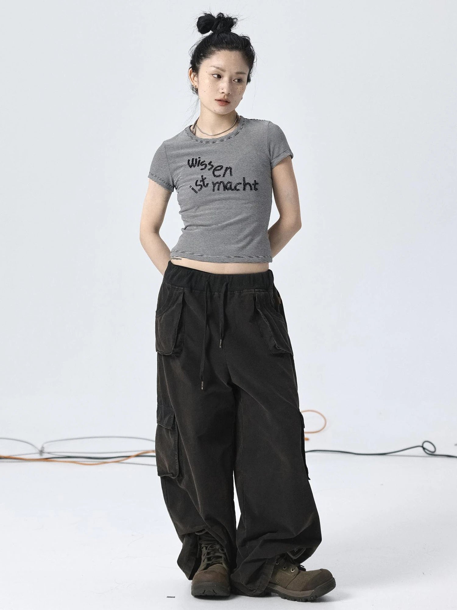 Vintage Striped Cylindrical Bead Embroidered Tee