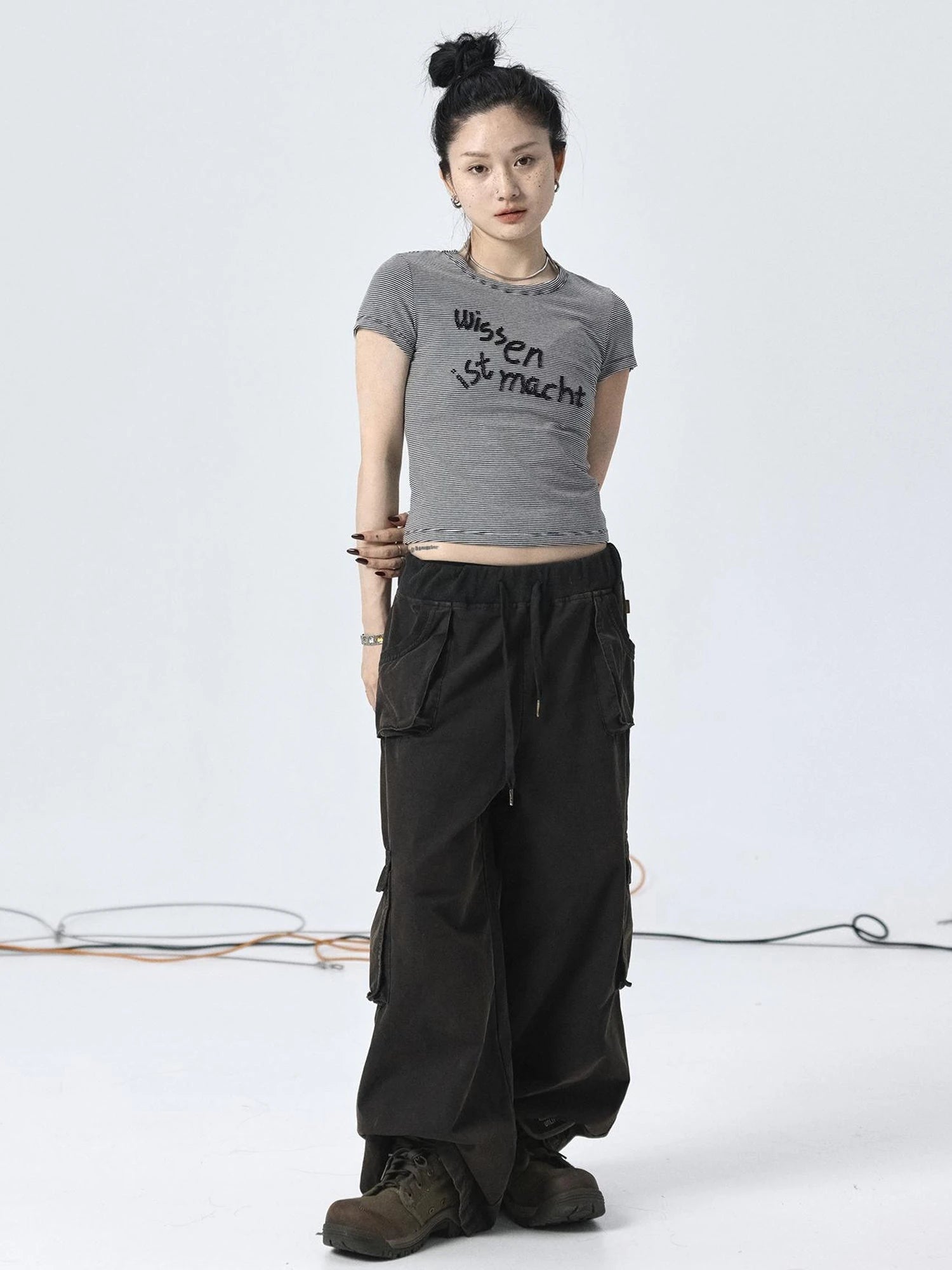 Vintage Striped Cylindrical Bead Embroidered Tee