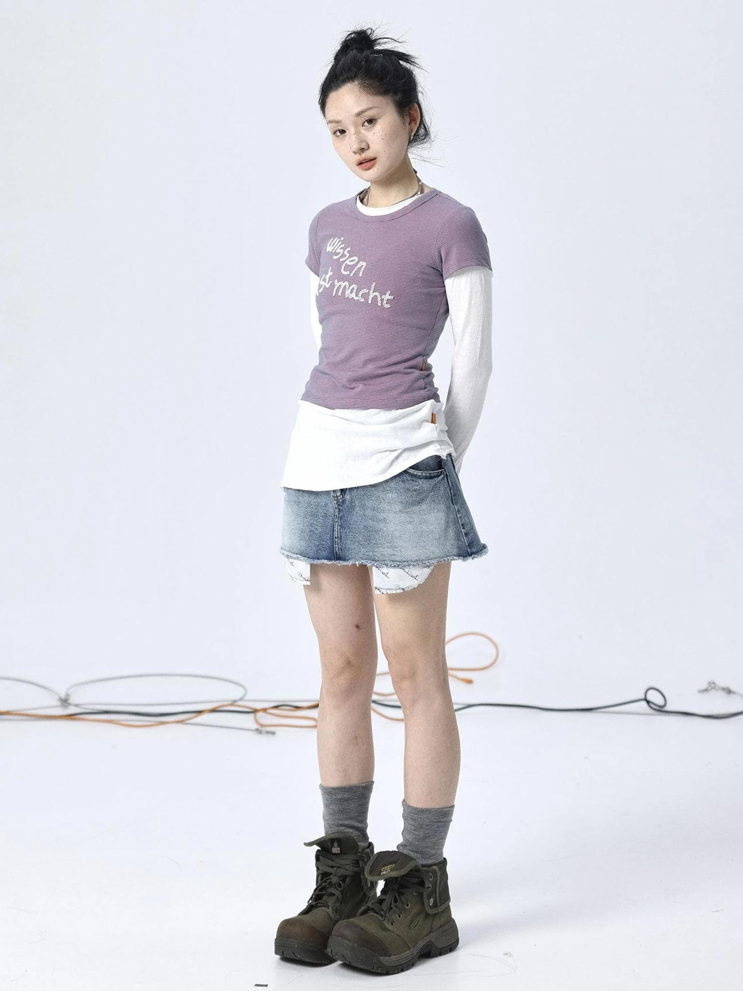 Vintage Striped Cylindrical Bead Embroidered Tee