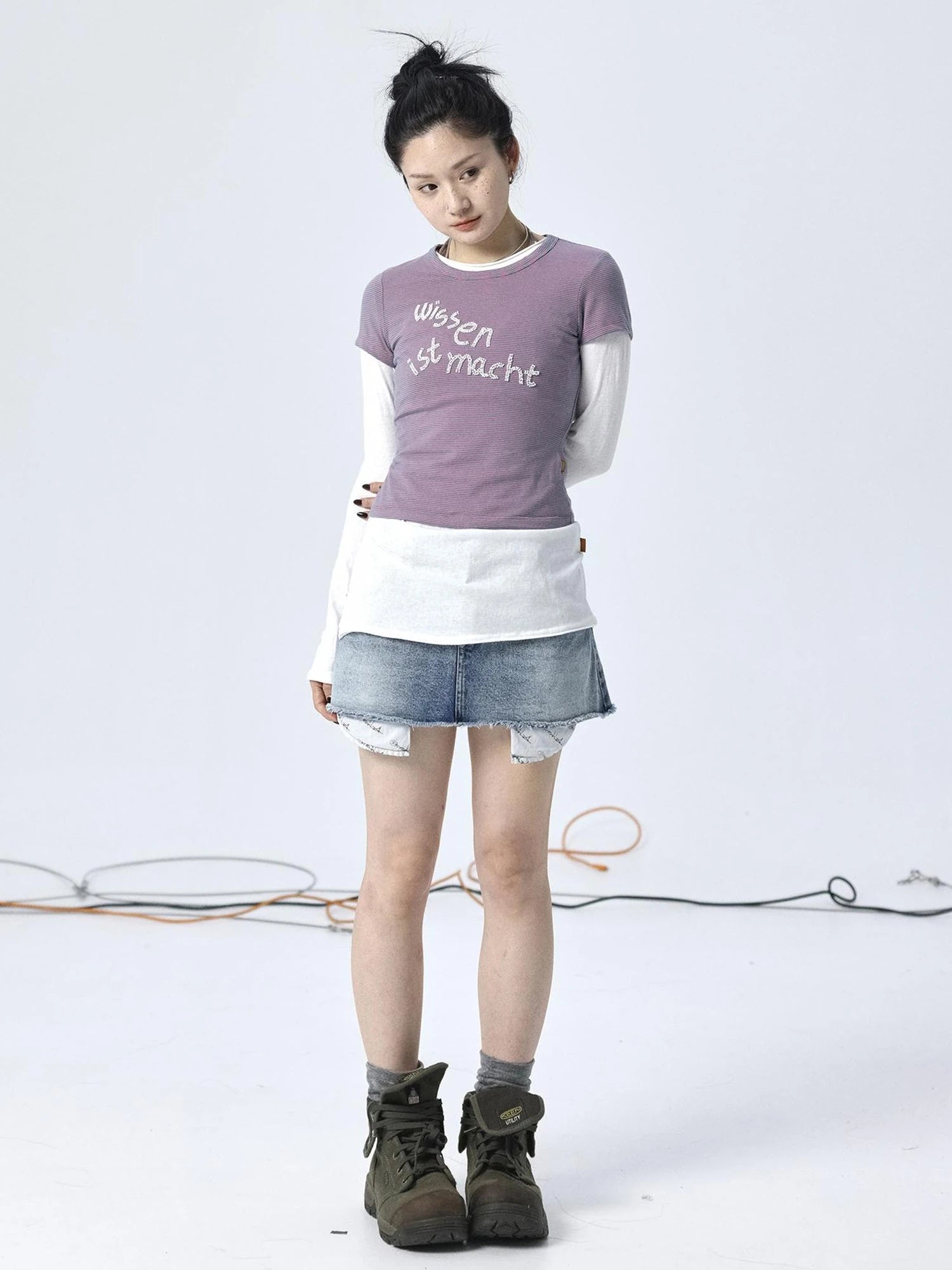 Vintage Striped Cylindrical Bead Embroidered Tee