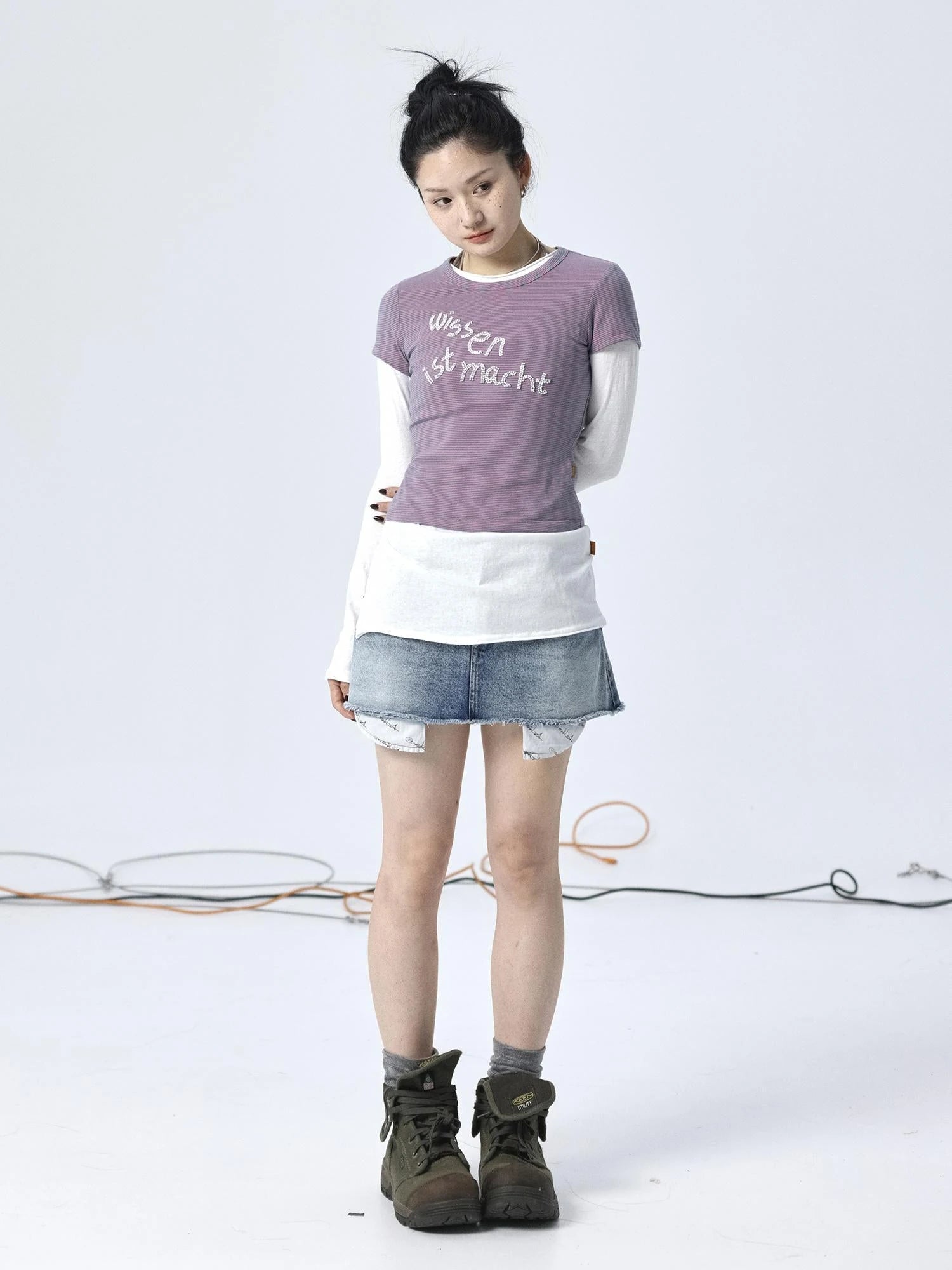 Vintage Striped Cylindrical Bead Embroidered Tee
