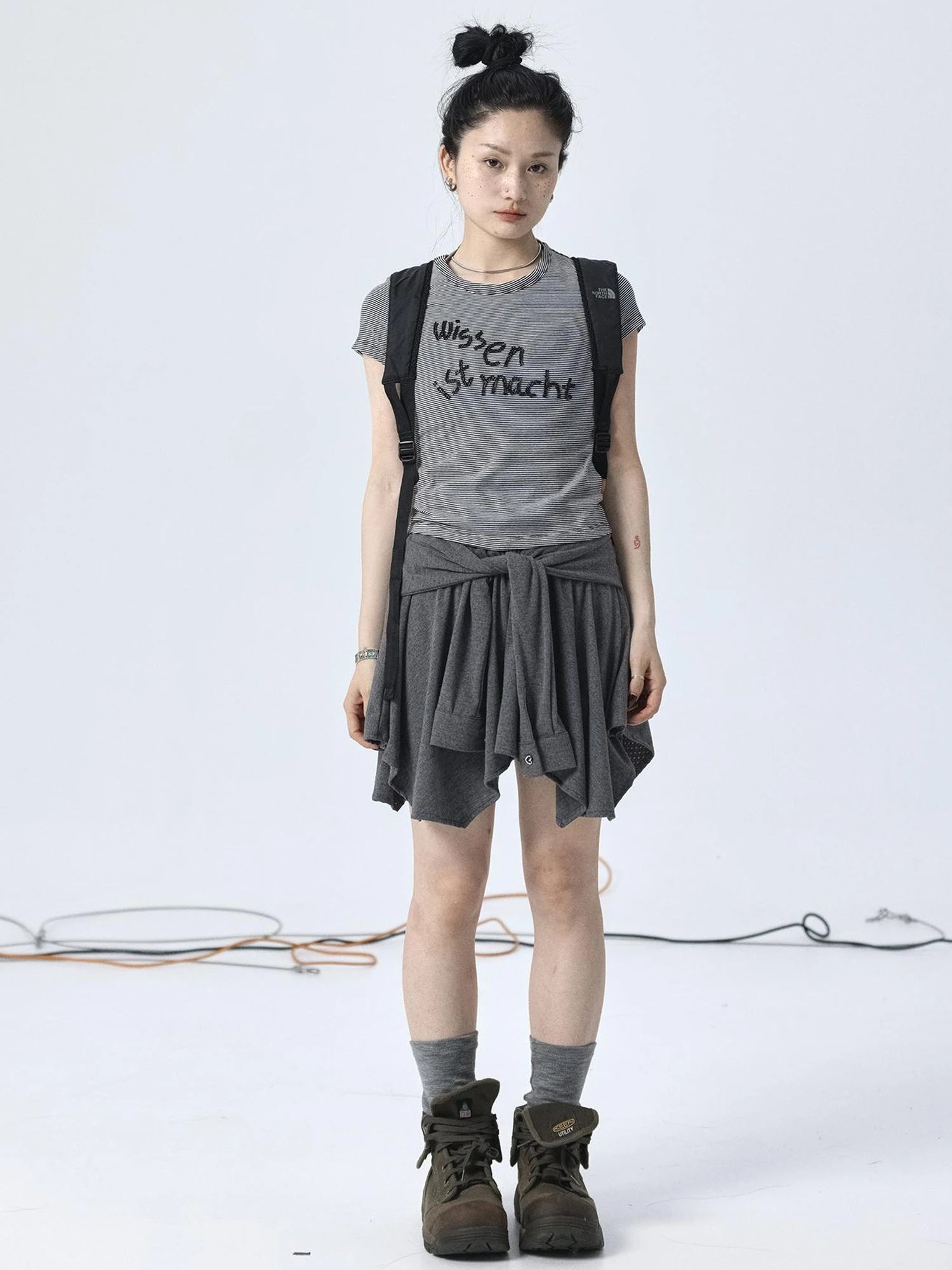 Vintage Striped Cylindrical Bead Embroidered Tee