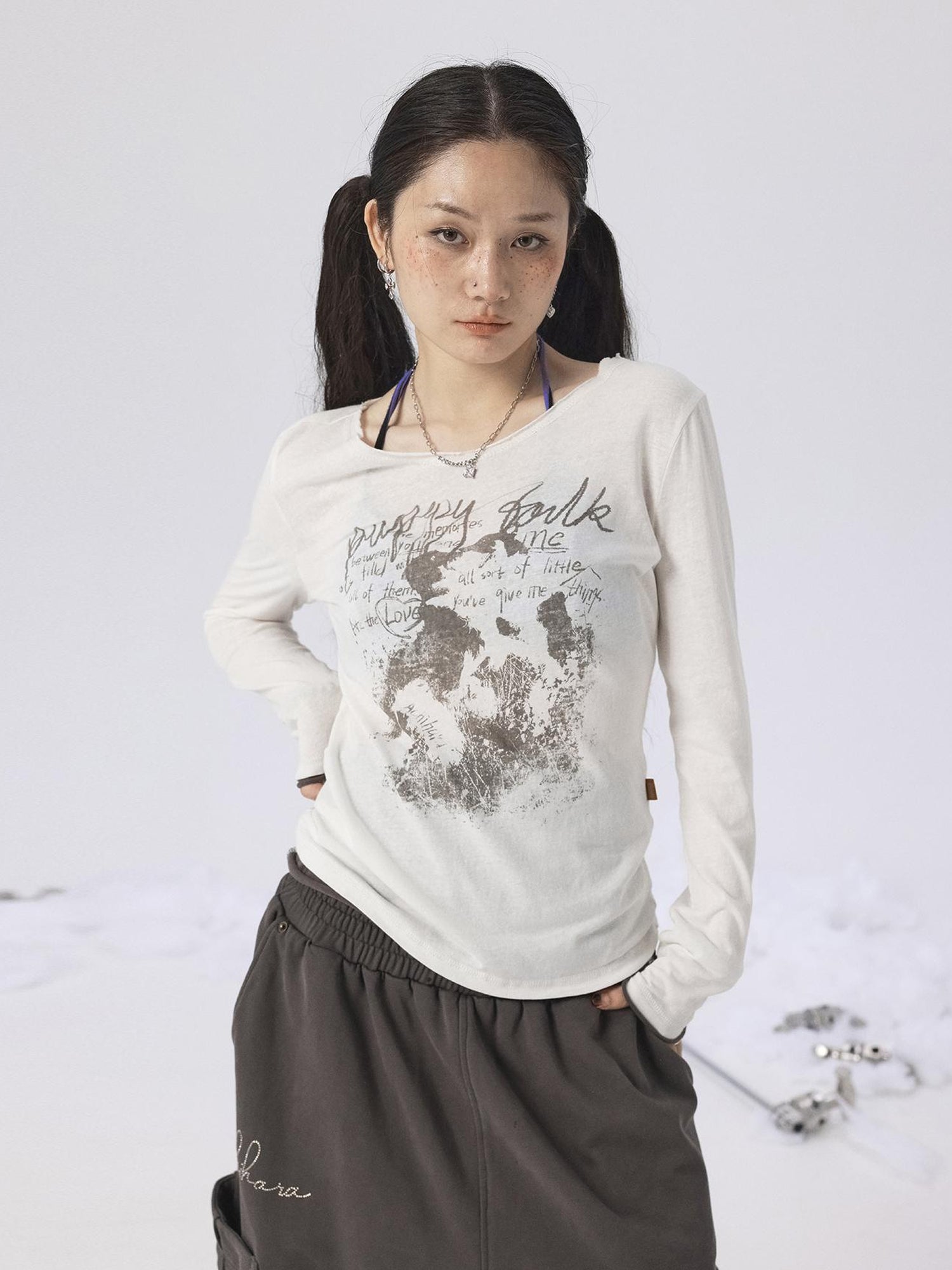 Achihara Vintage Sunscreen Pure Color Long Sleeve T Shirt