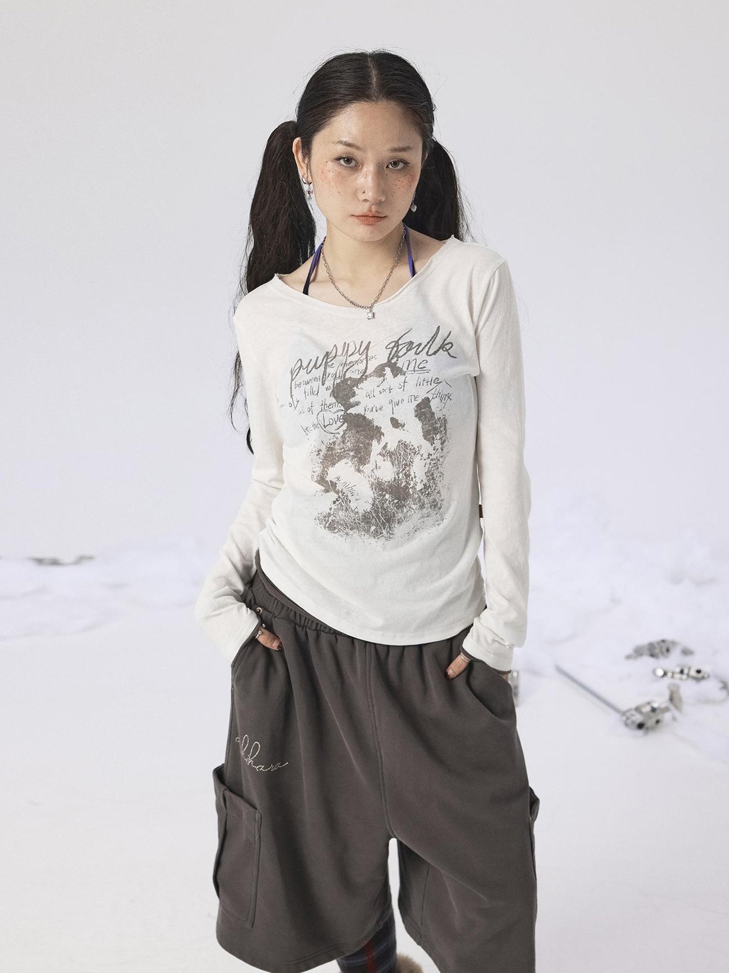 Achihara Vintage Sunscreen Pure Color Long Sleeve T Shirt