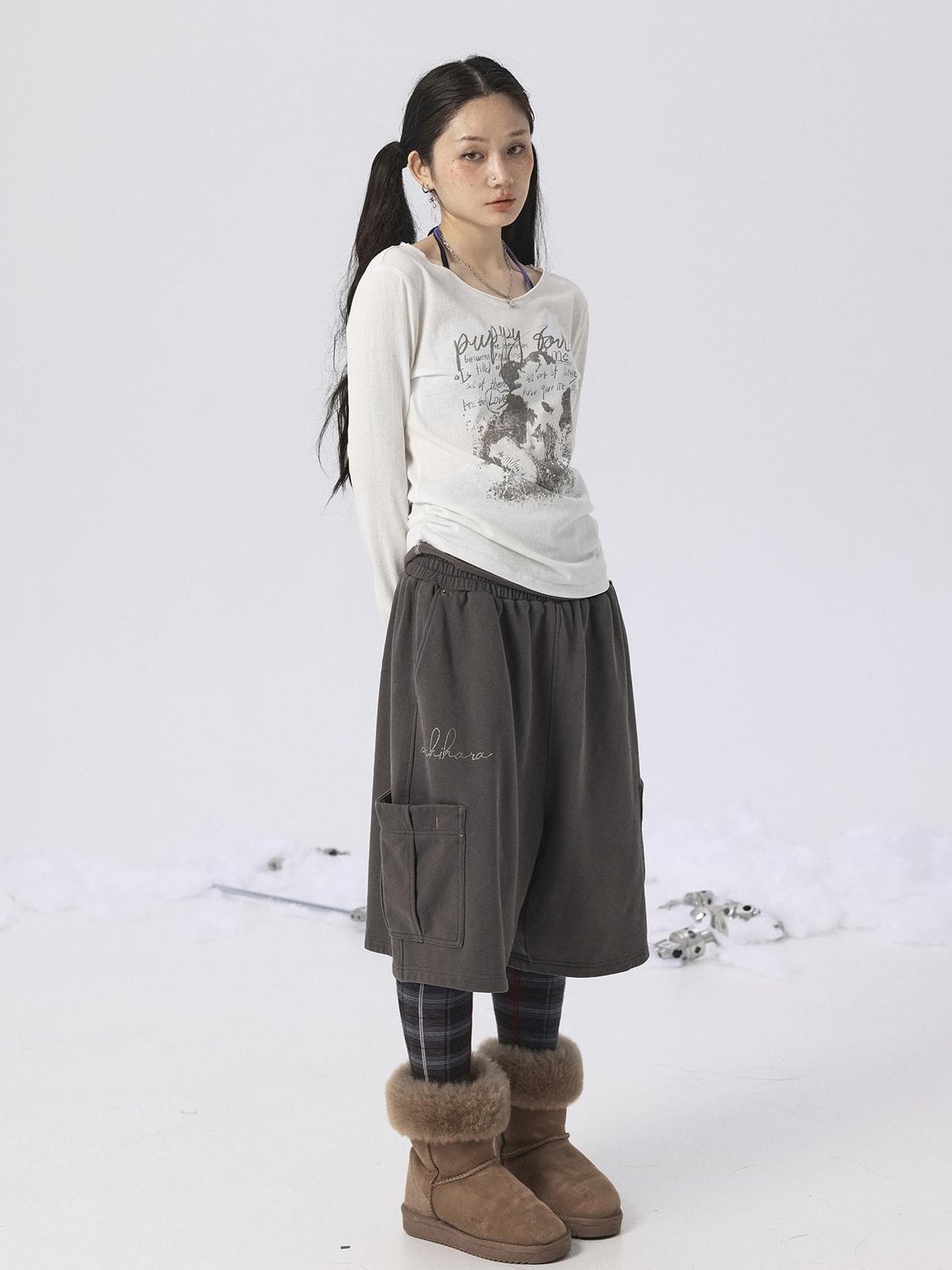 Achihara Vintage Sunscreen Pure Color Long Sleeve T Shirt