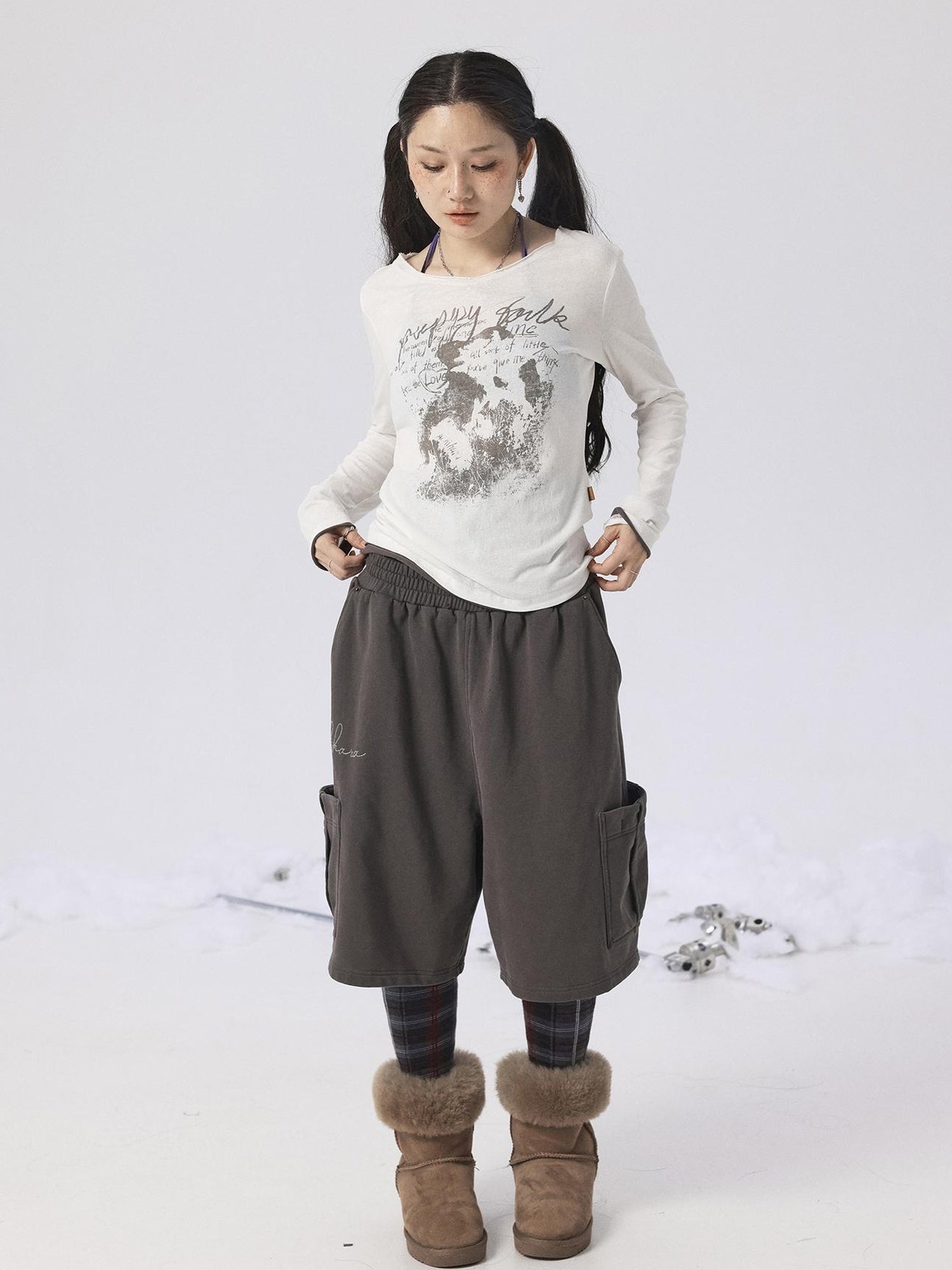 Achihara Vintage Sunscreen Pure Color Long Sleeve T Shirt