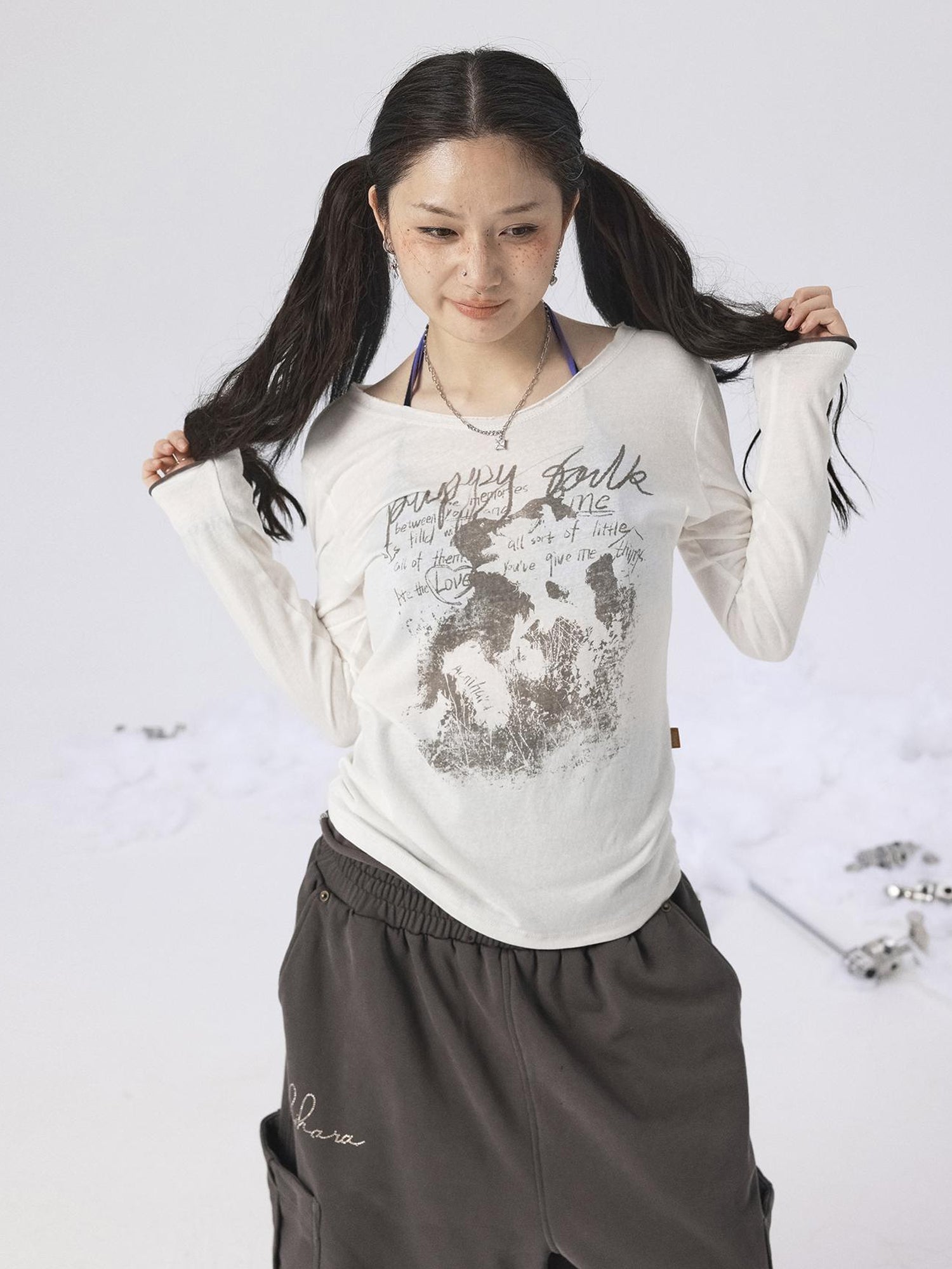 Achihara Vintage Sunscreen Pure Color Long Sleeve T Shirt
