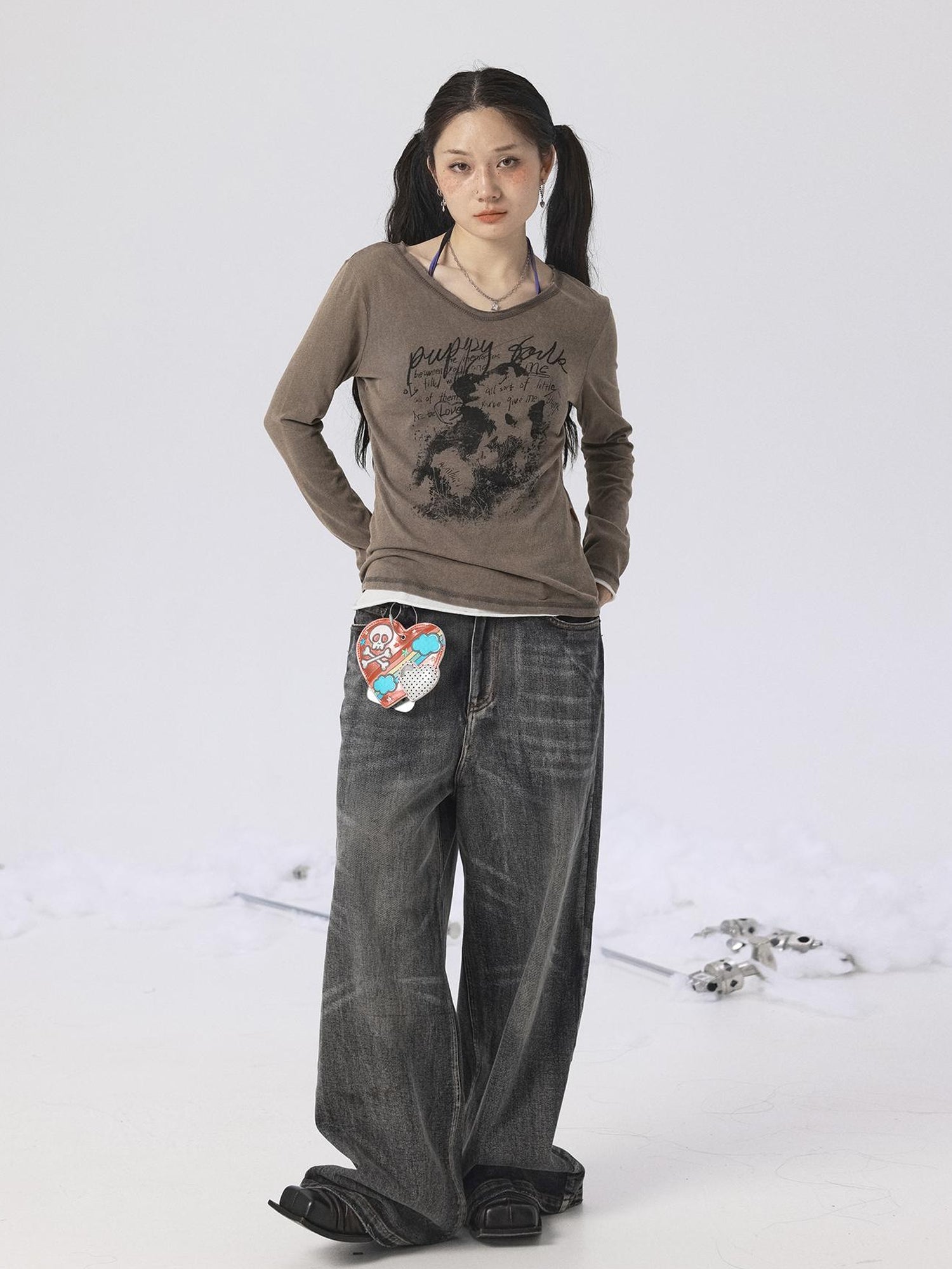 Achihara Vintage Sunscreen Pure Color Long Sleeve T Shirt