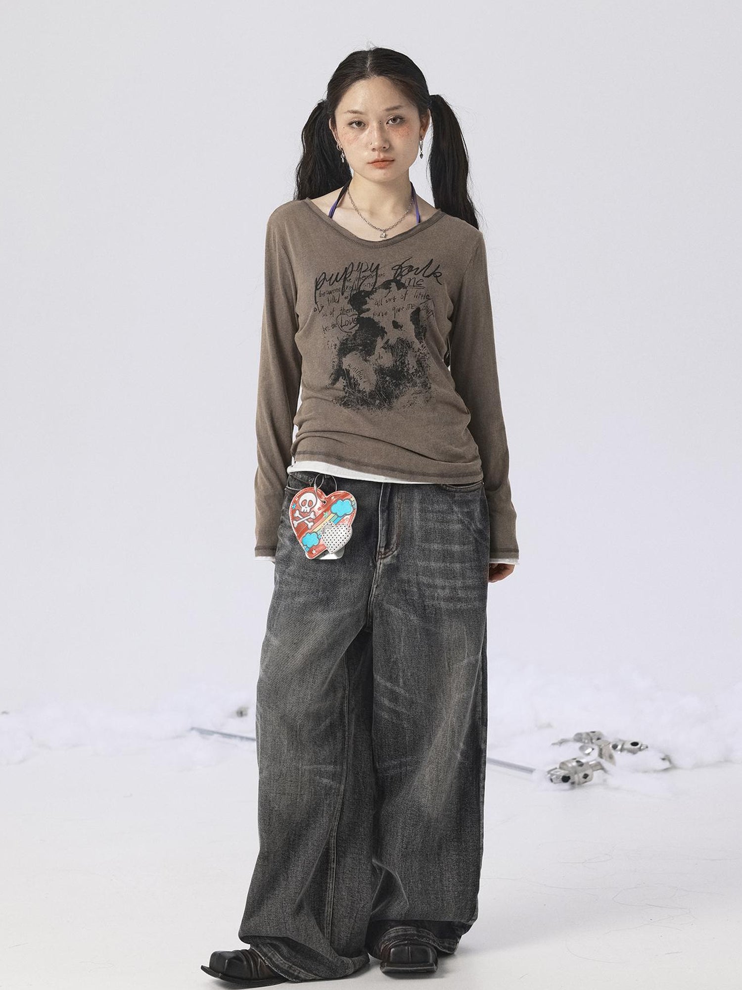 Achihara Vintage Sunscreen Pure Color Long Sleeve T Shirt