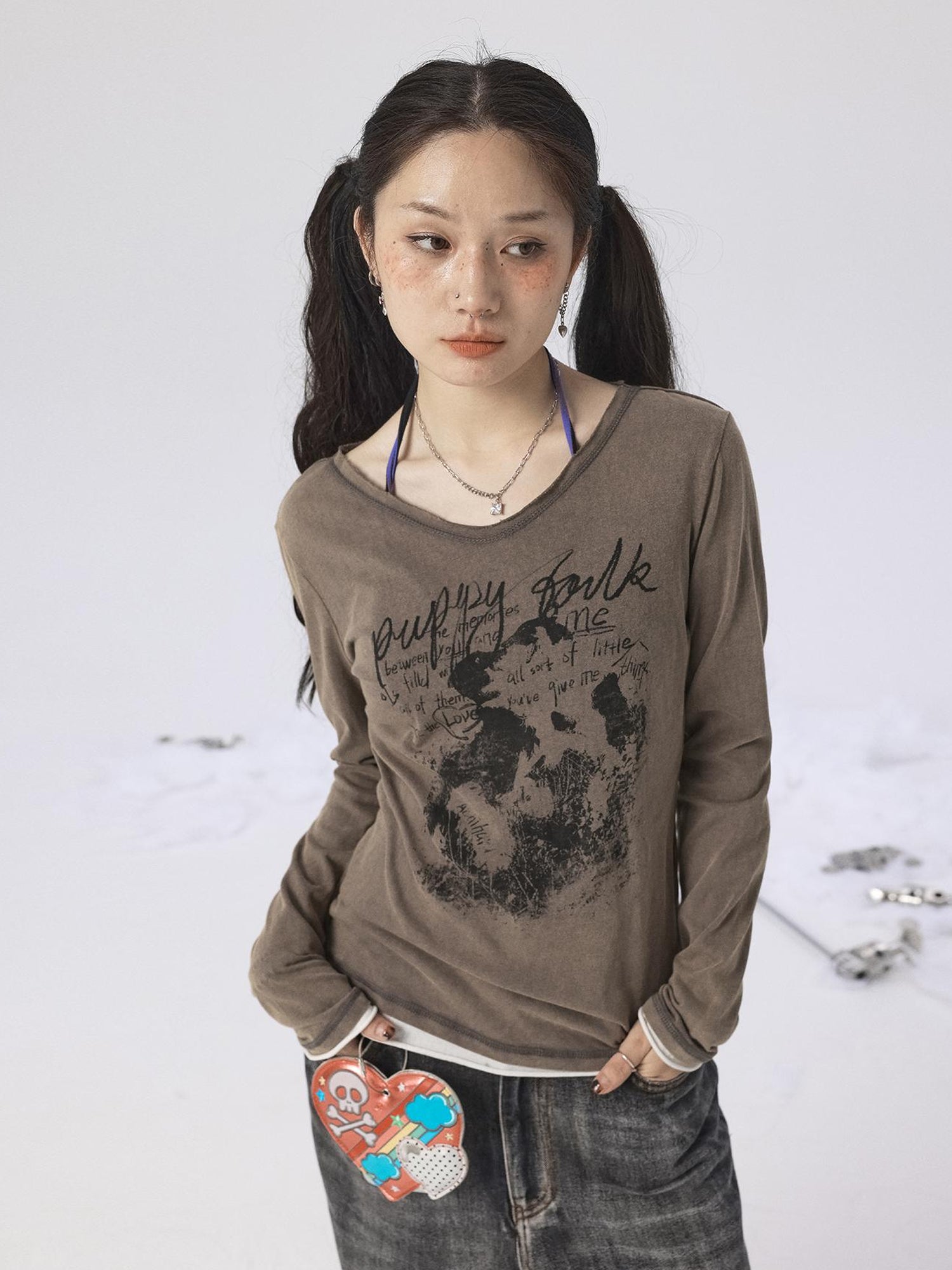 Achihara Vintage Sunscreen Pure Color Long Sleeve T Shirt