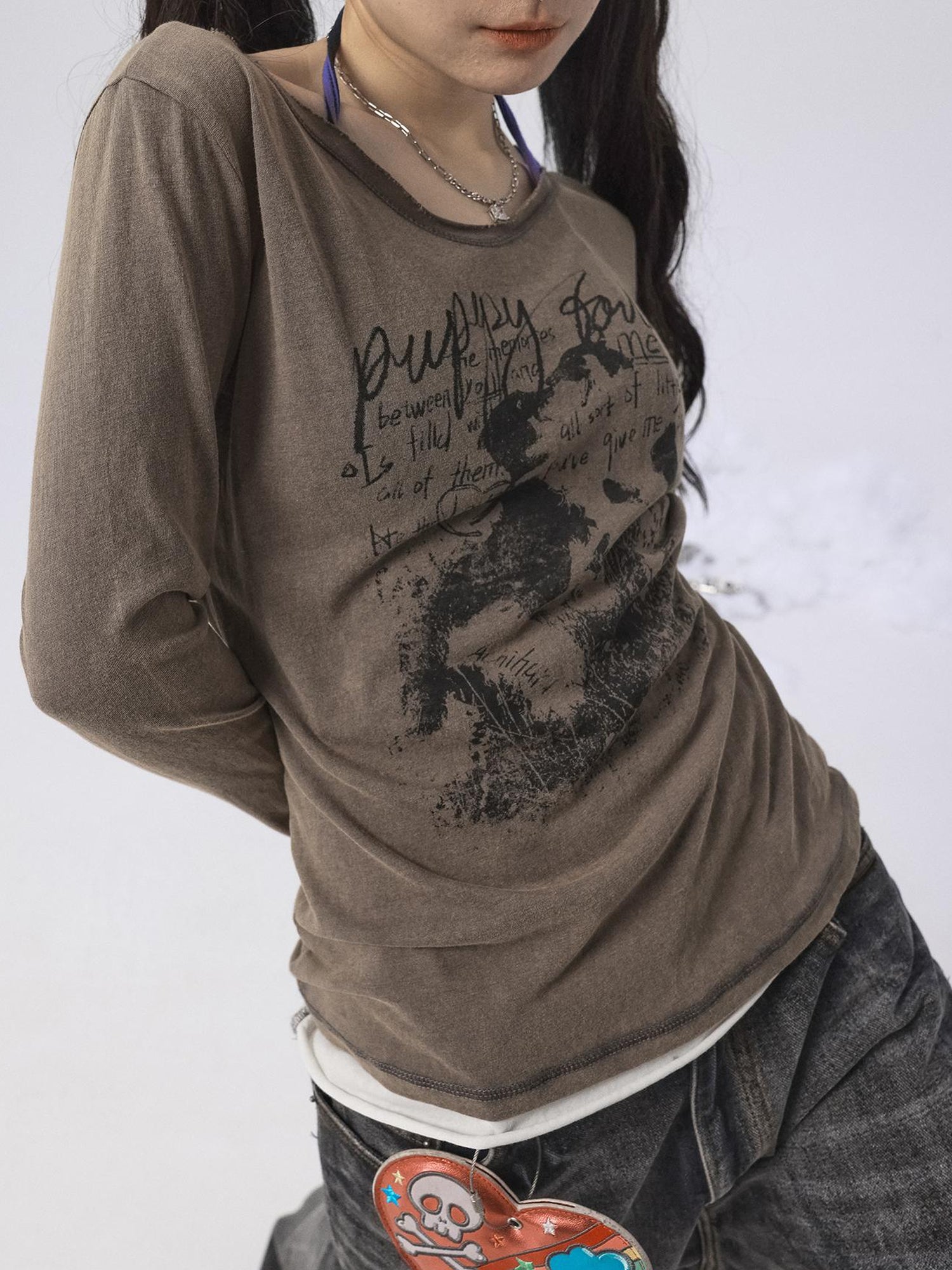 Achihara Vintage Sunscreen Pure Color Long Sleeve T Shirt