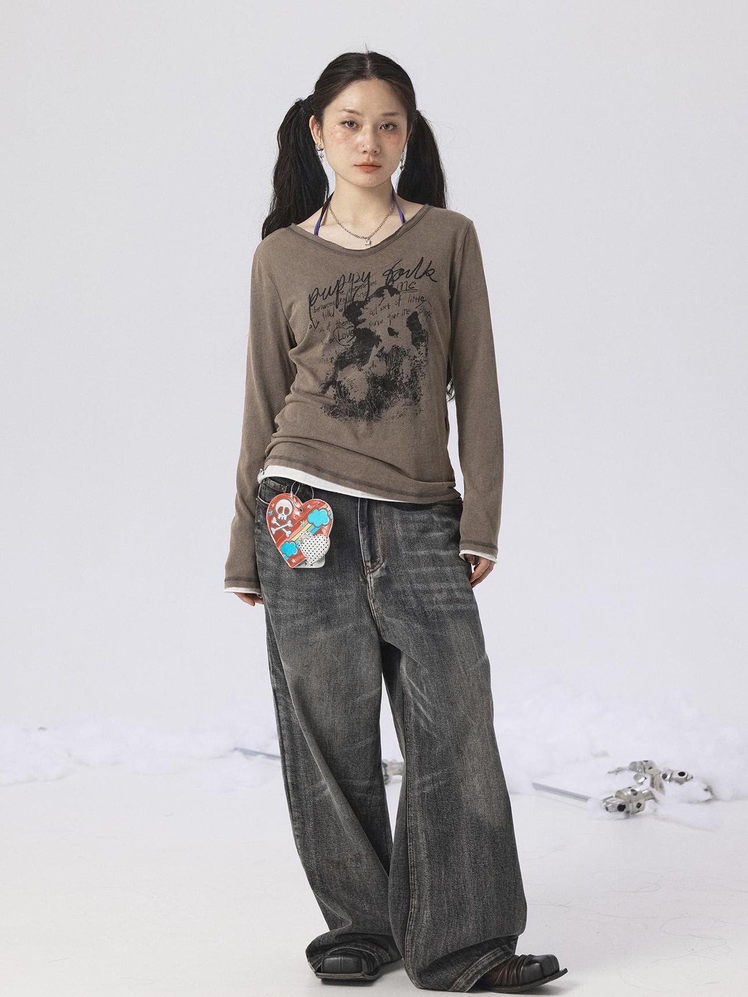Achihara Vintage Sunscreen Pure Color Long Sleeve T Shirt