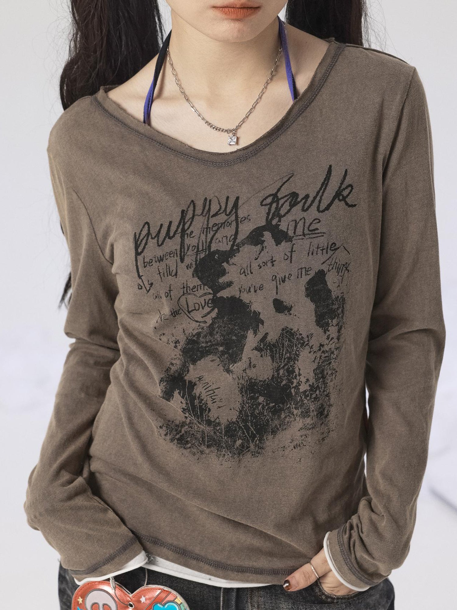 Achihara Vintage Sunscreen Pure Color Long Sleeve T Shirt