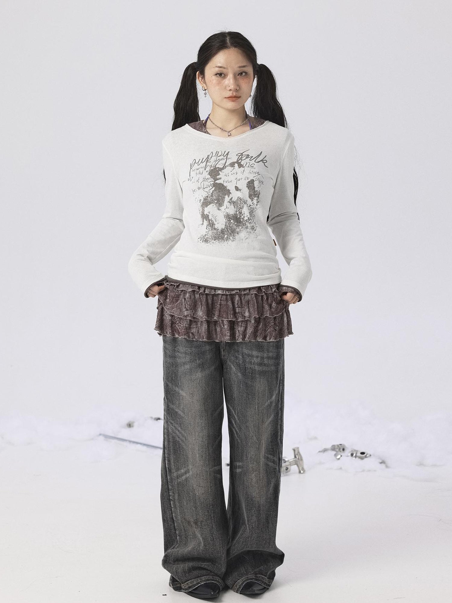 Achihara Vintage Sunscreen Pure Color Long Sleeve T Shirt
