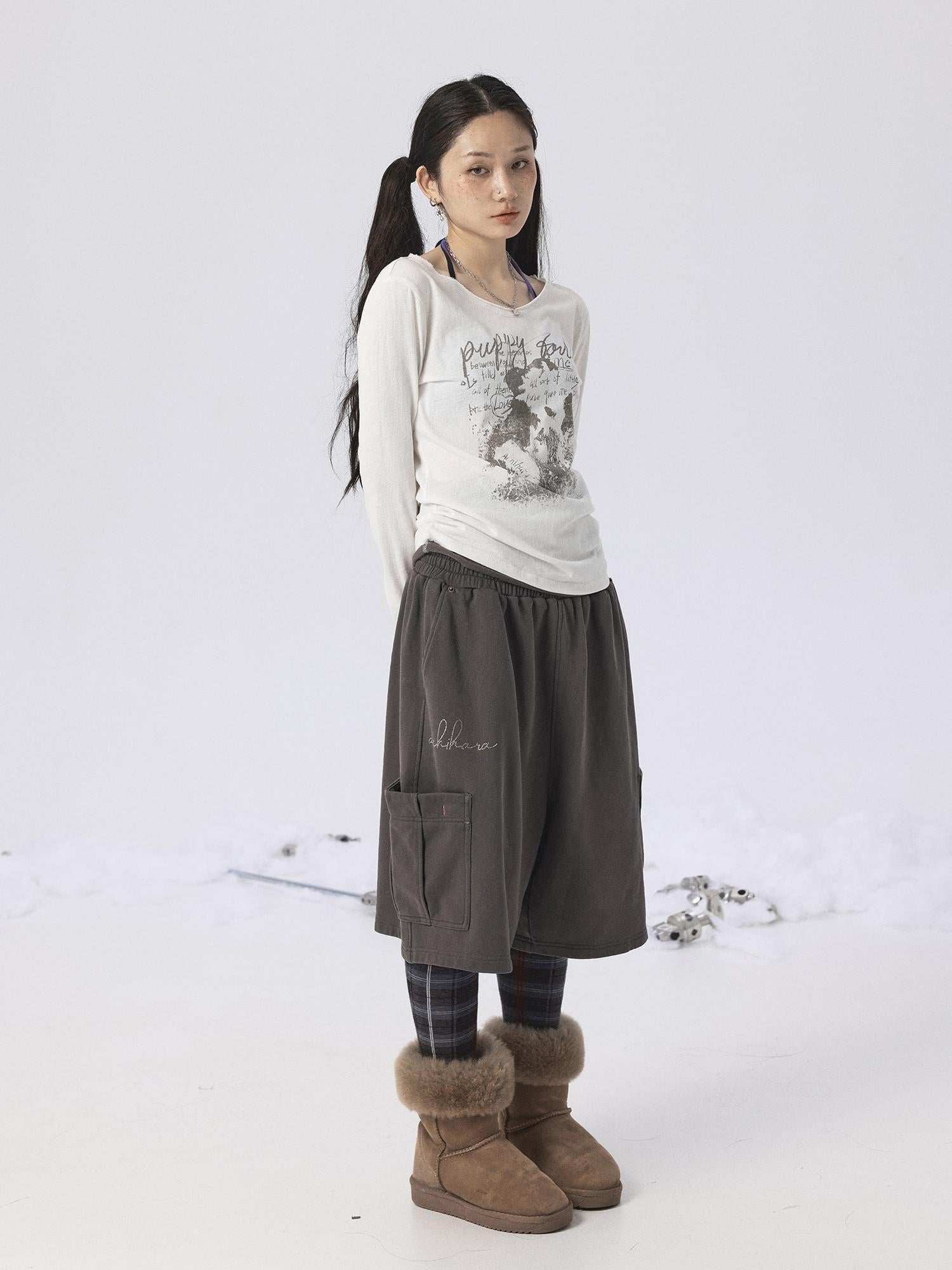 Achihara Vintage Sunscreen Pure Color Long Sleeve T Shirt