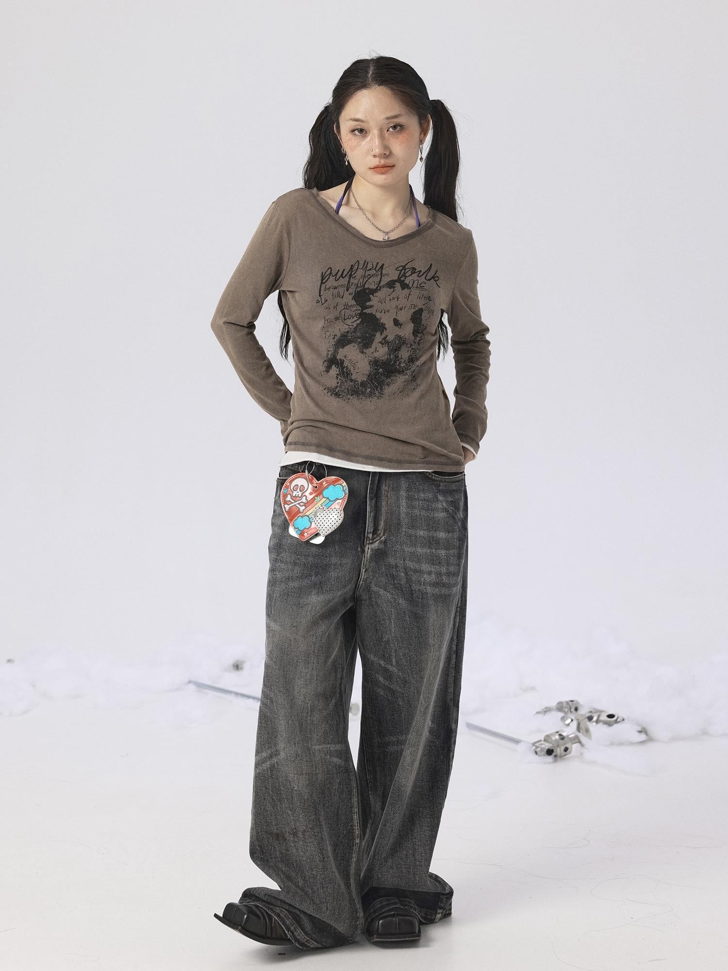 Achihara Vintage Sunscreen Pure Color Long Sleeve T Shirt