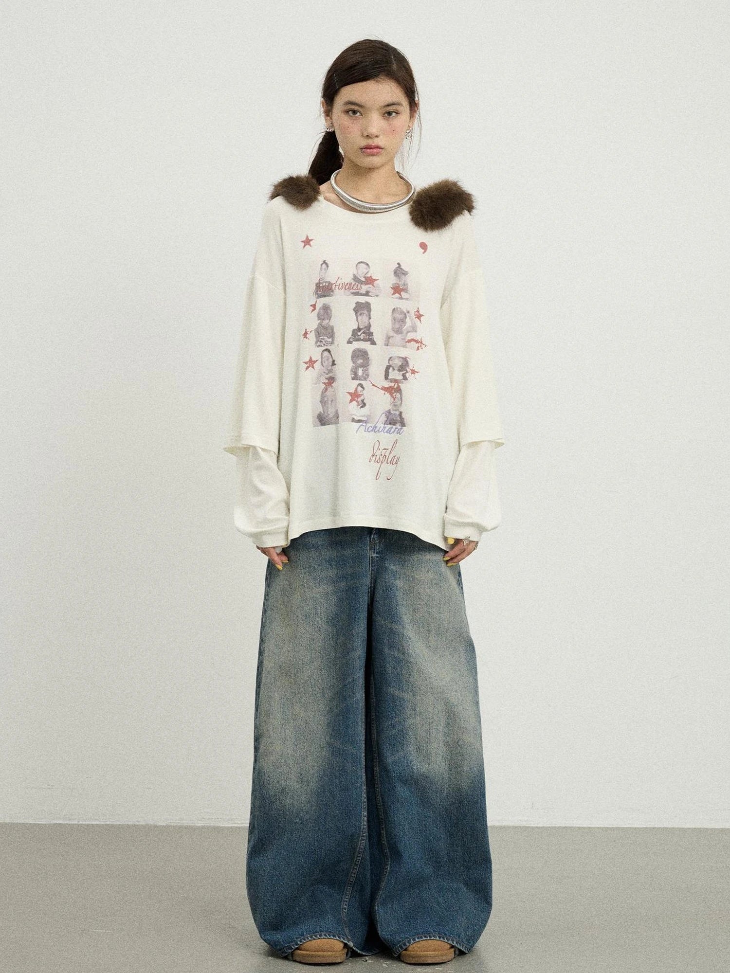 Vintage Washed Denim Kangaroo Skirt Pants