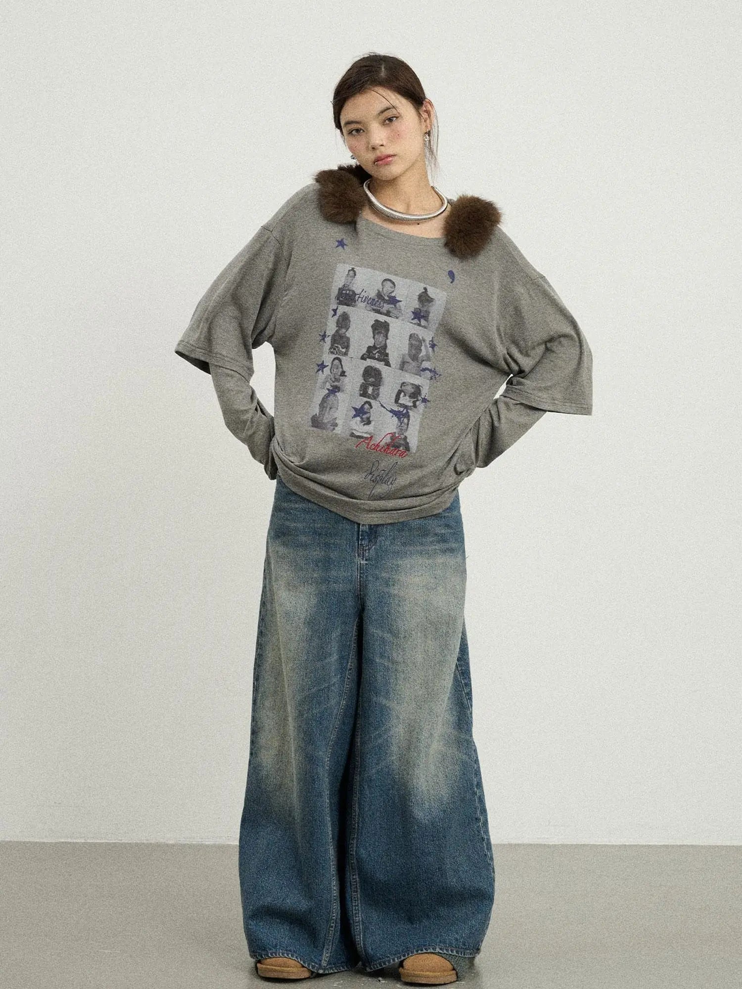 Vintage Washed Denim Kangaroo Skirt Pants