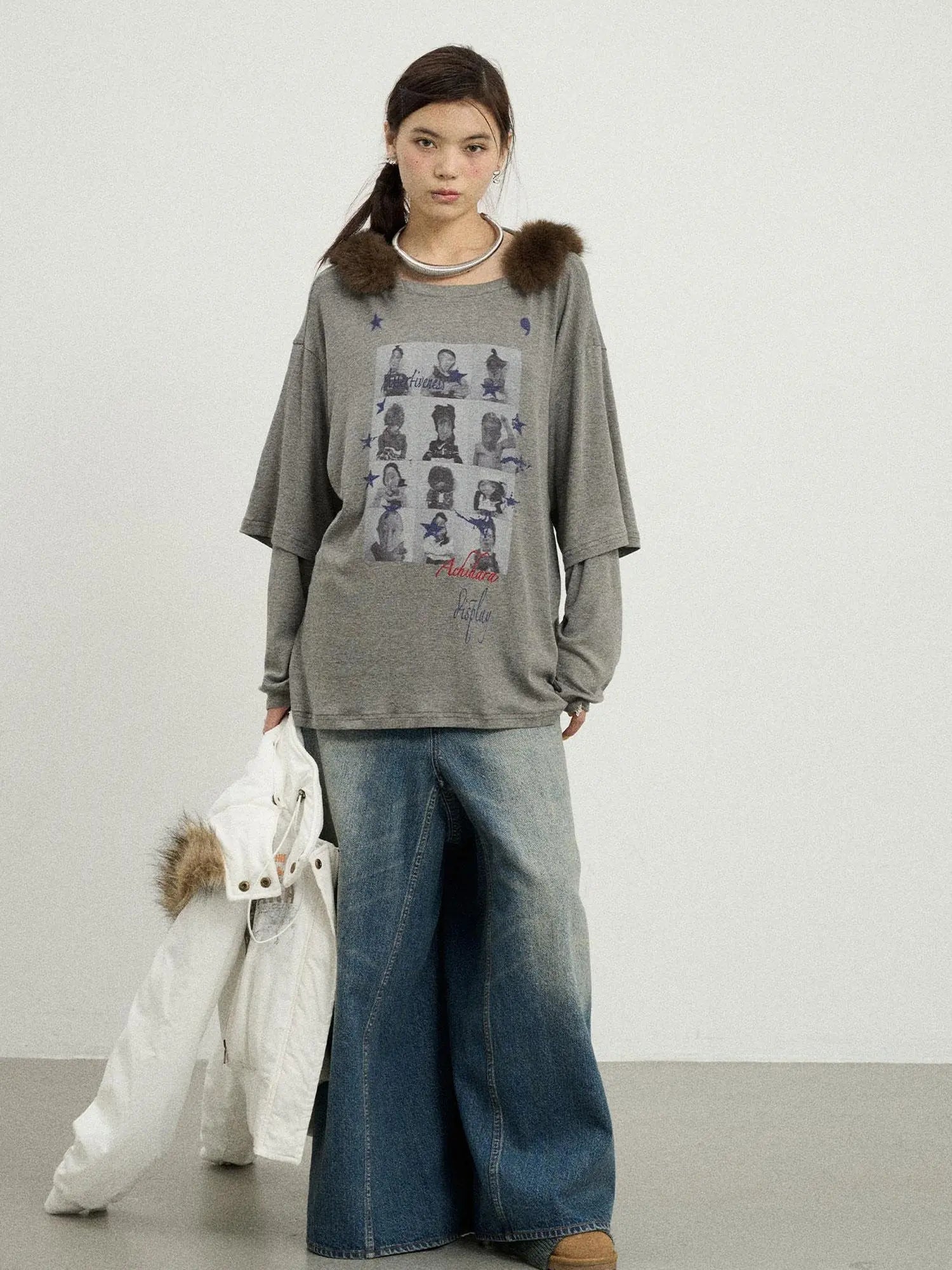 Vintage Washed Denim Kangaroo Skirt Pants