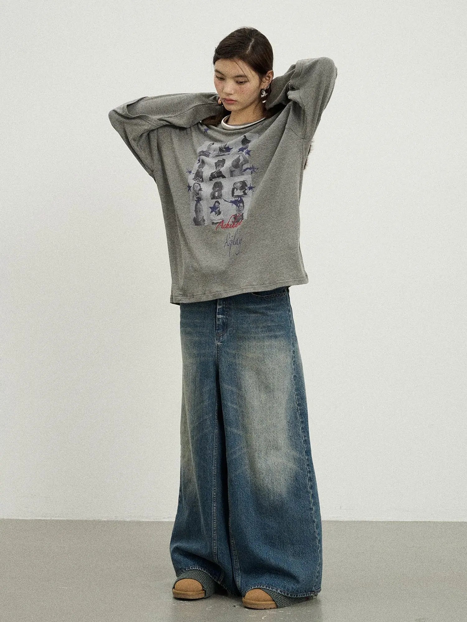 Vintage Washed Denim Kangaroo Skirt Pants