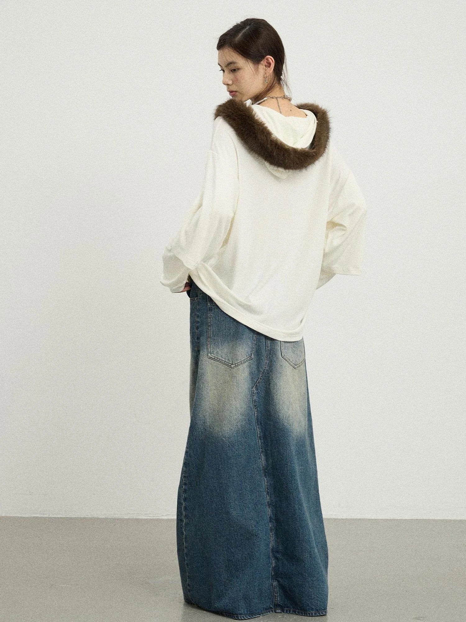 Vintage Washed Denim Kangaroo Skirt Pants