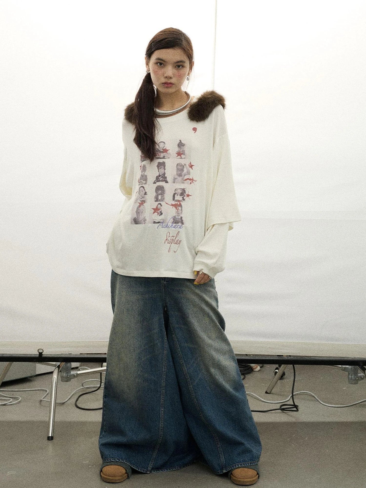 Vintage Washed Denim Kangaroo Skirt Pants