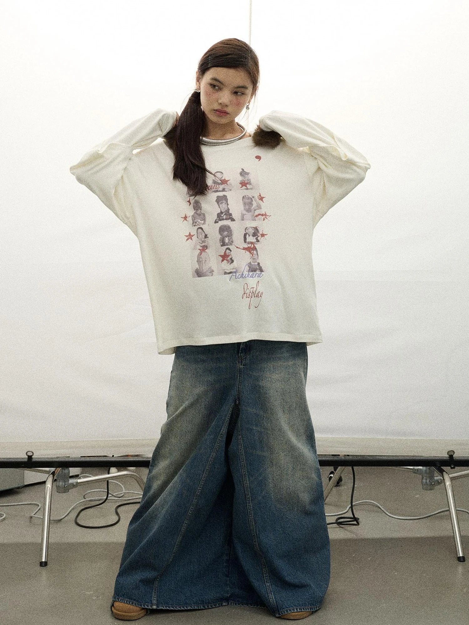 Vintage Washed Denim Kangaroo Skirt Pants