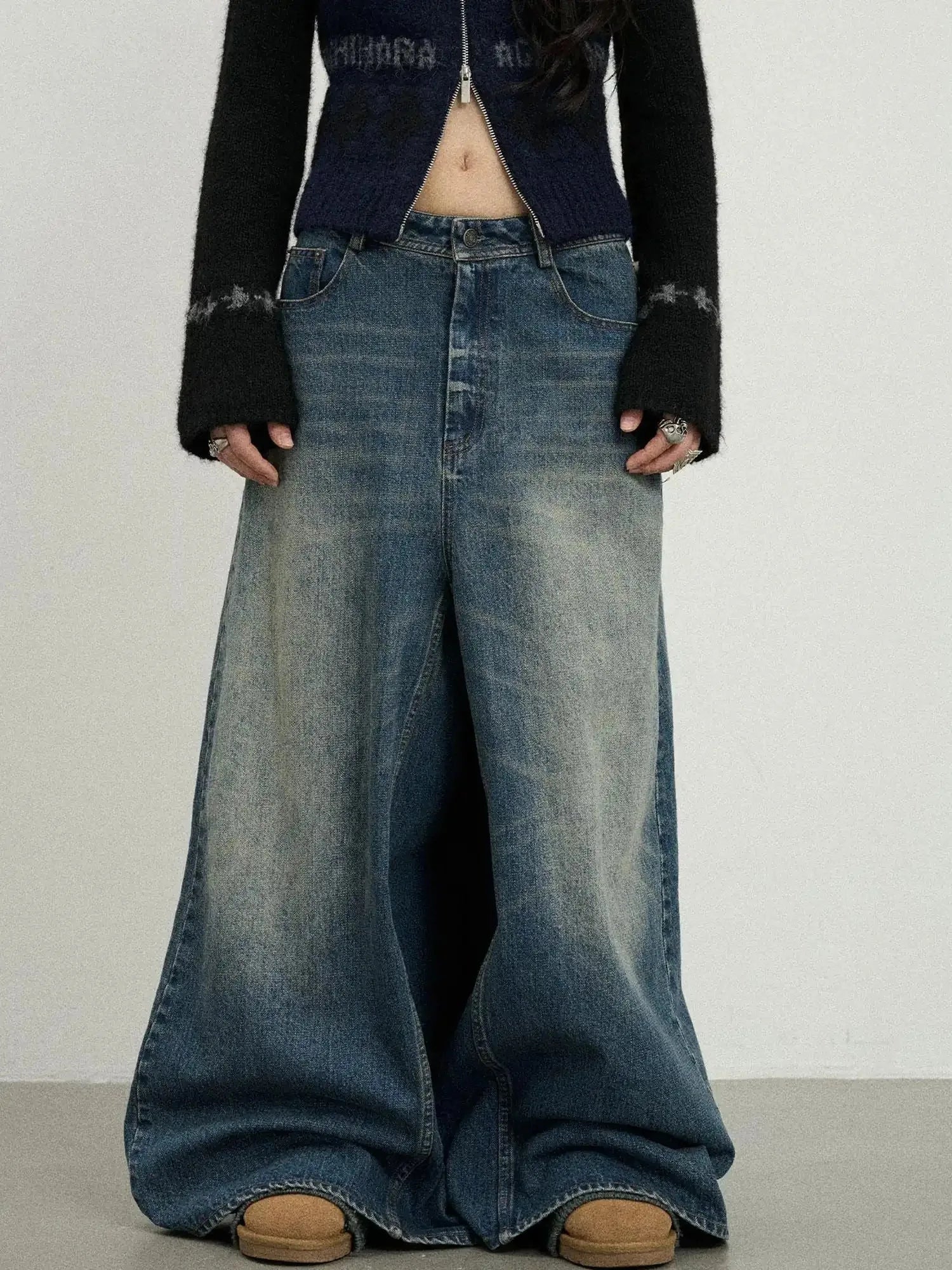 Vintage Washed Denim Kangaroo Skirt Pants