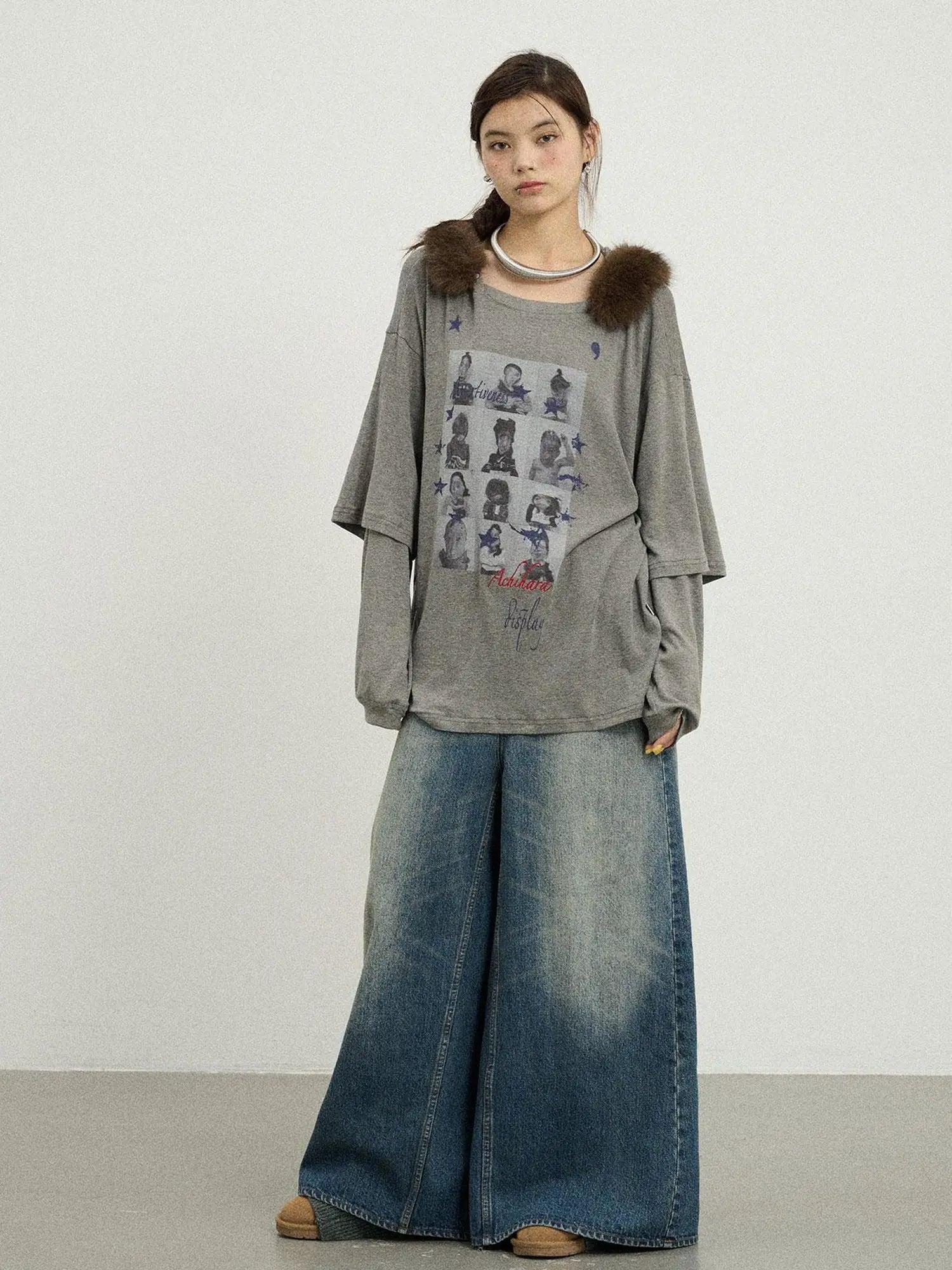 Vintage Washed Denim Kangaroo Skirt Pants