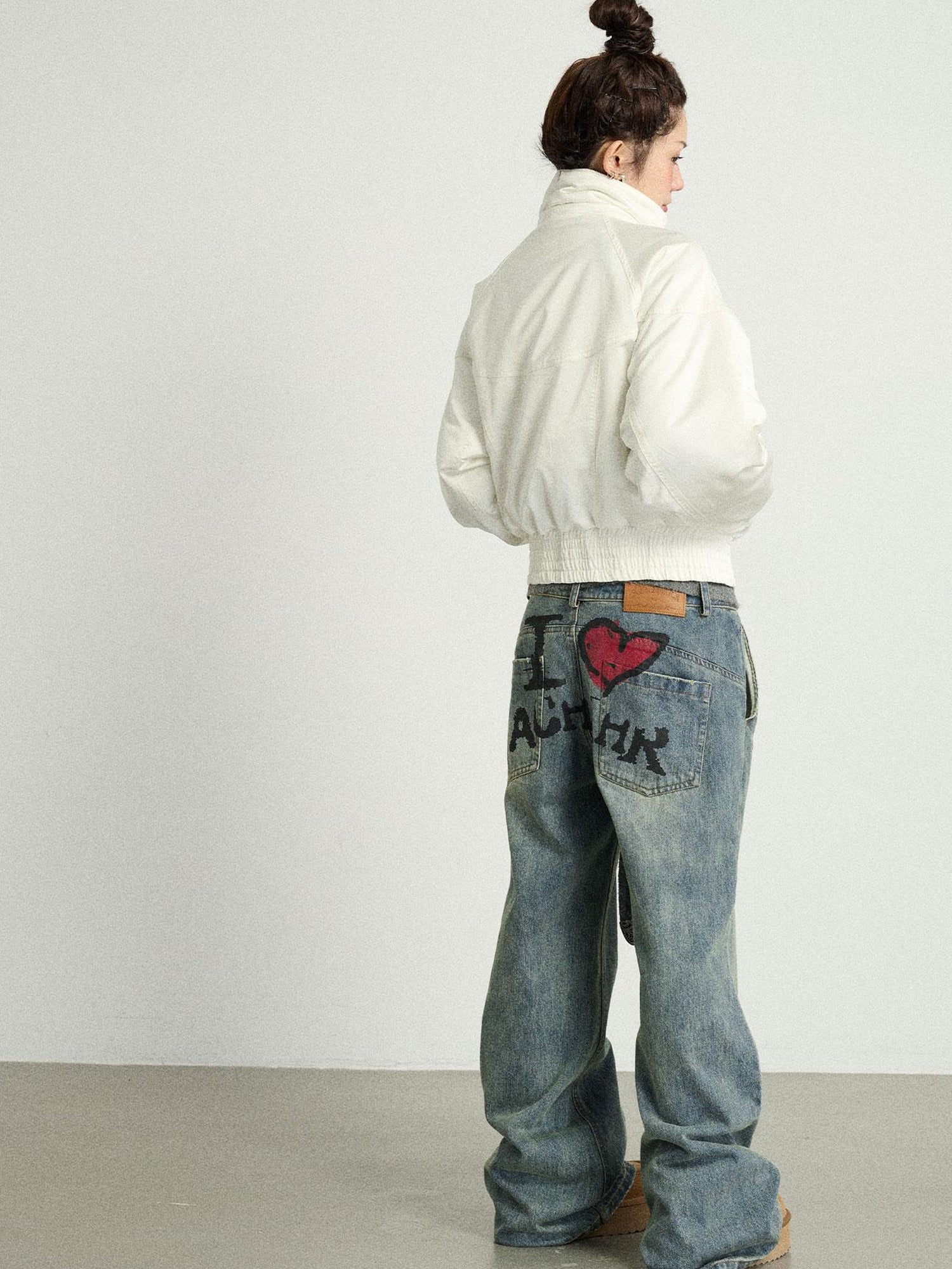 Achihara Vintage Wide Leg Denim Trousers With Retro Wash